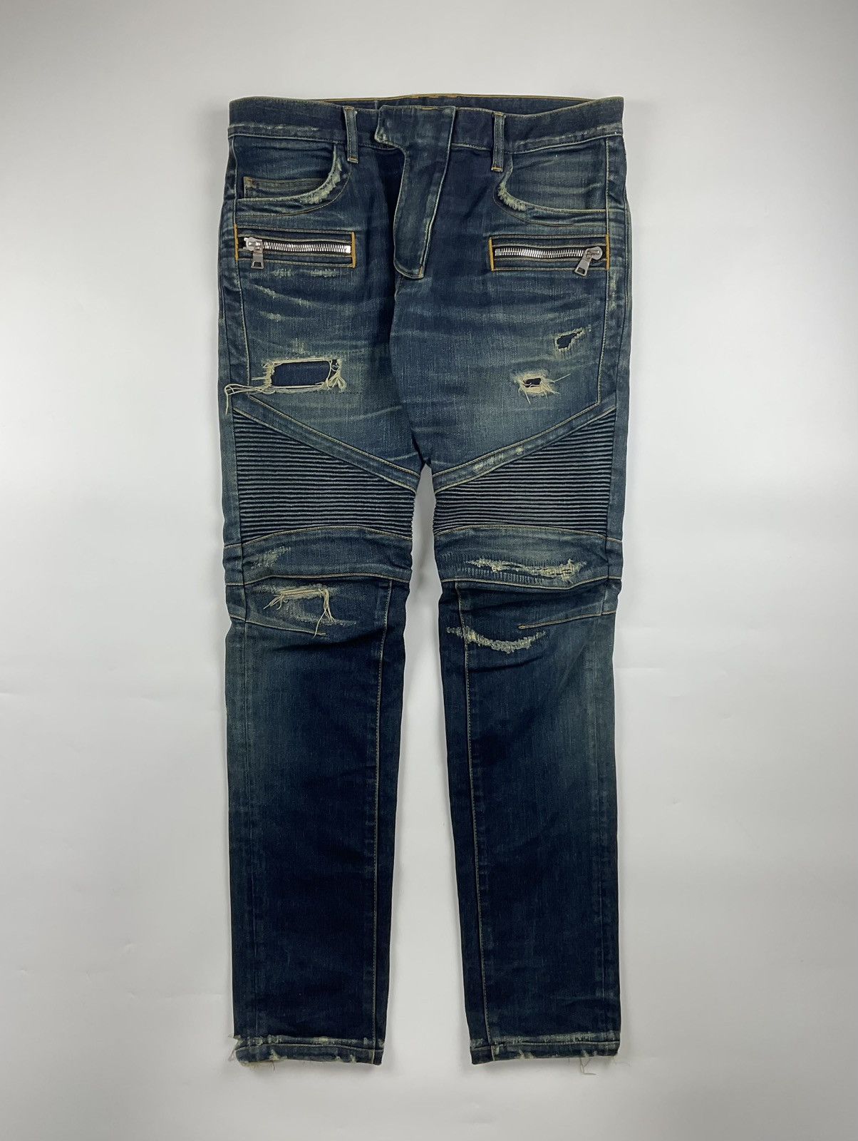Balmain Balmain Distressed Biker Denim Size US 33 - 1 Thumbnail
