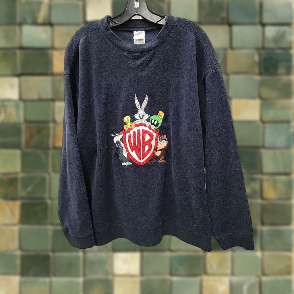 Vintage VINTAGE Warner Bros. Looney Tunes Blue Fleece Sweatshirt Mens M Blue Embroidered Crewneck Pullover Sweatshirt Regular Fit 30.5 Length 24.5 Chest Size US M / EU 48-50 / 2 - 1 Thumbnail