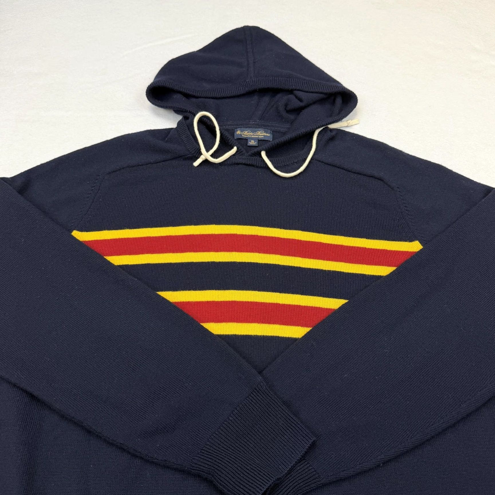 Brooks Brothers Brooks Brothers Sweater Mens XL Navy Blue Striped Merino Wool Hooded Pullover Size US XL / EU 56 / 4 - 3 Thumbnail