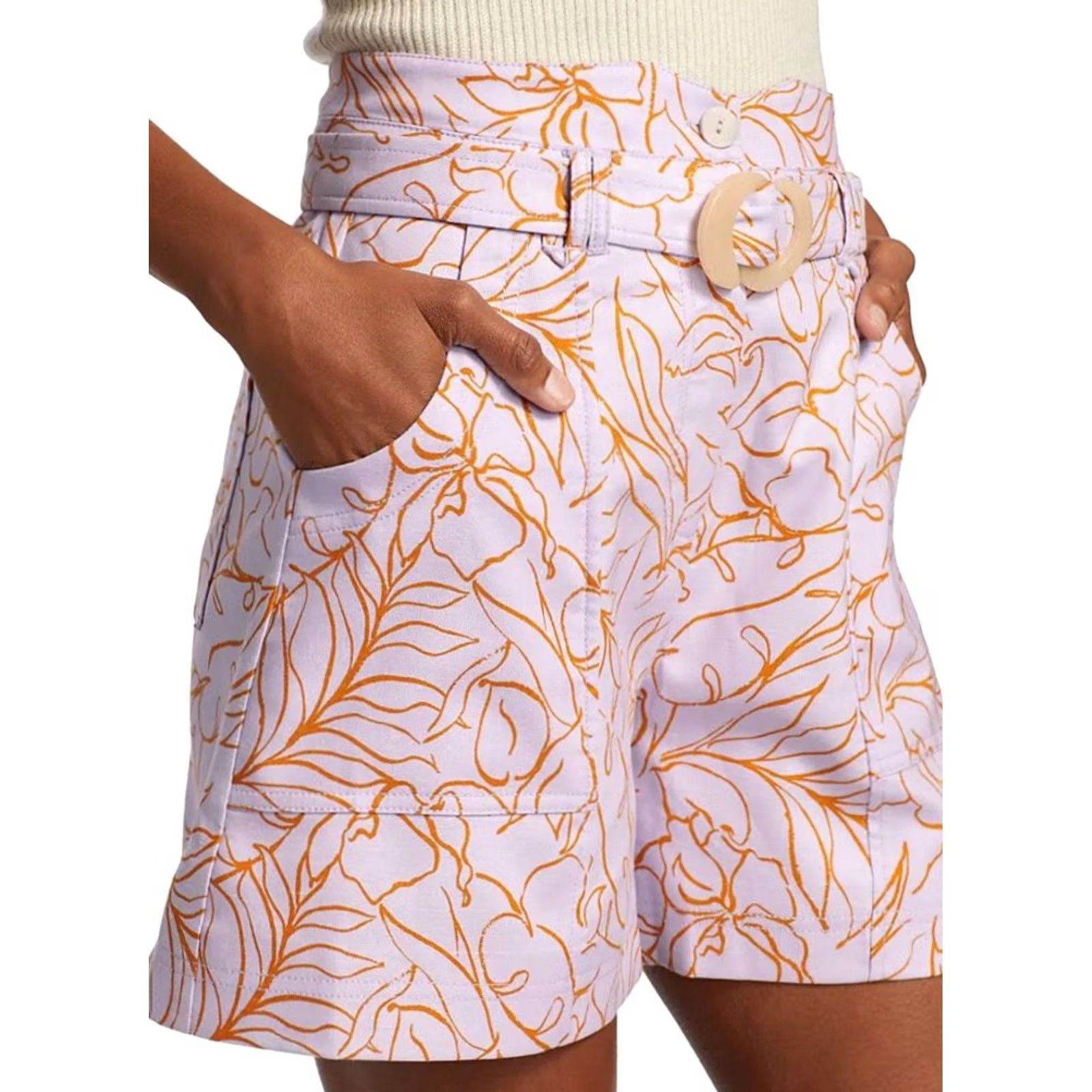 Jonathan Simkhai Jonathan Simkhai Tropical Floral Wide-Leg Shorts Size 6 Belted Lupine Multicolor Casual Shorts Summer Women Size 28" / US 6 / IT 42 - 2 Thumbnail