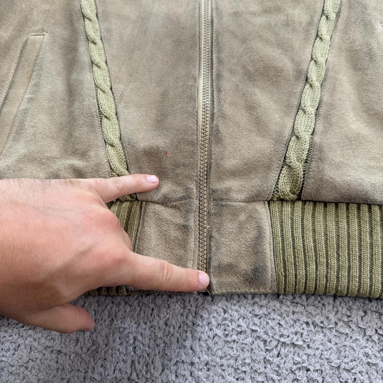 Other Vintage 90 Suede Knit Bomber Jacket Tan Cable Knit Leather L Size US L / EU 52-54 / 3 - 5 Thumbnail