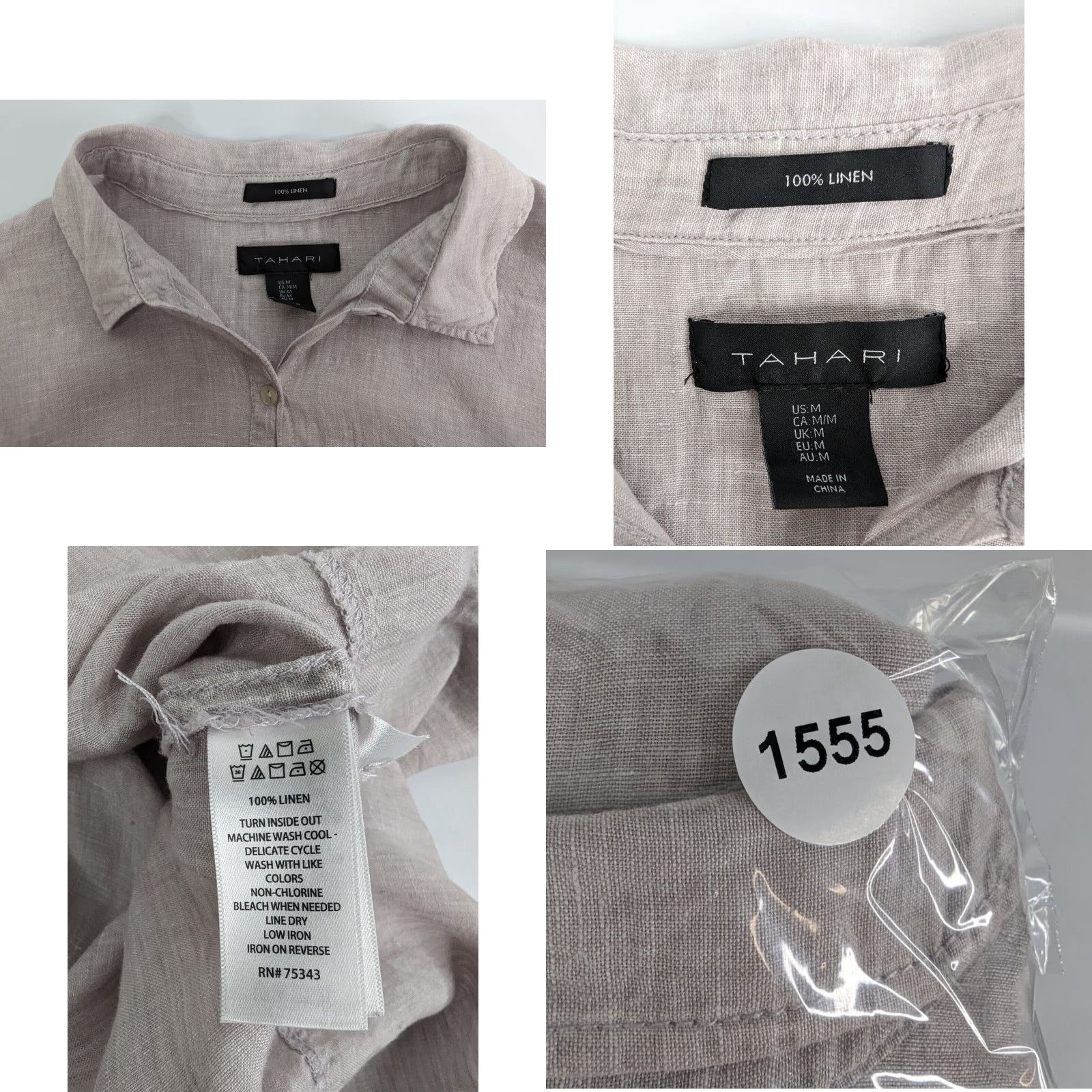 Vintage Tahari Linen Taupe Longline Roll Tab Long Sleeve Top Tunic M Women Button-Up Shirt Size M / US 6-8 / IT 42-44 - 8 Thumbnail