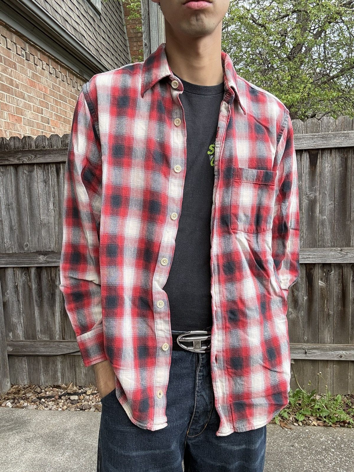 Gap 90s GAP Cotton Relaxed Fit Plaid Red Black & White Flannel Size US M / EU 48-50 / 2 - 2 Thumbnail