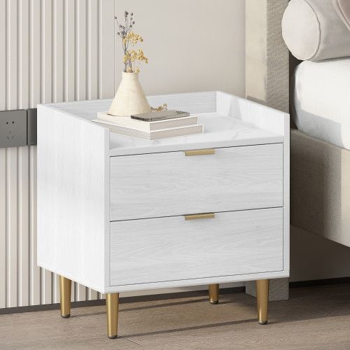 Designer × Homemade Wooden Nightstand with 2 Drawers and Marbling Worktop, Morde Size US L / EU 52-54 / 3 - 1 Thumbnail