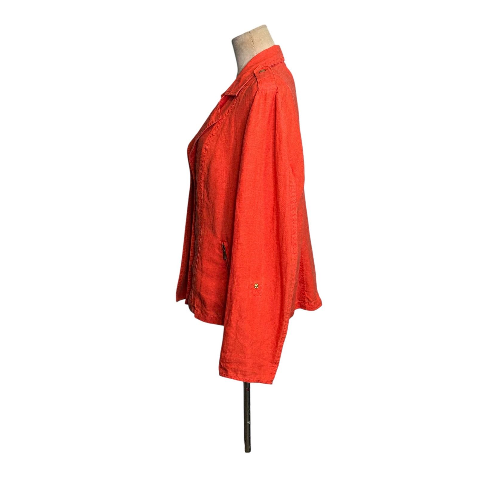 Chicos Chico’s orange linen open front moto jacket size 2 - large Size L / US 10 / IT 46 - 14 Thumbnail