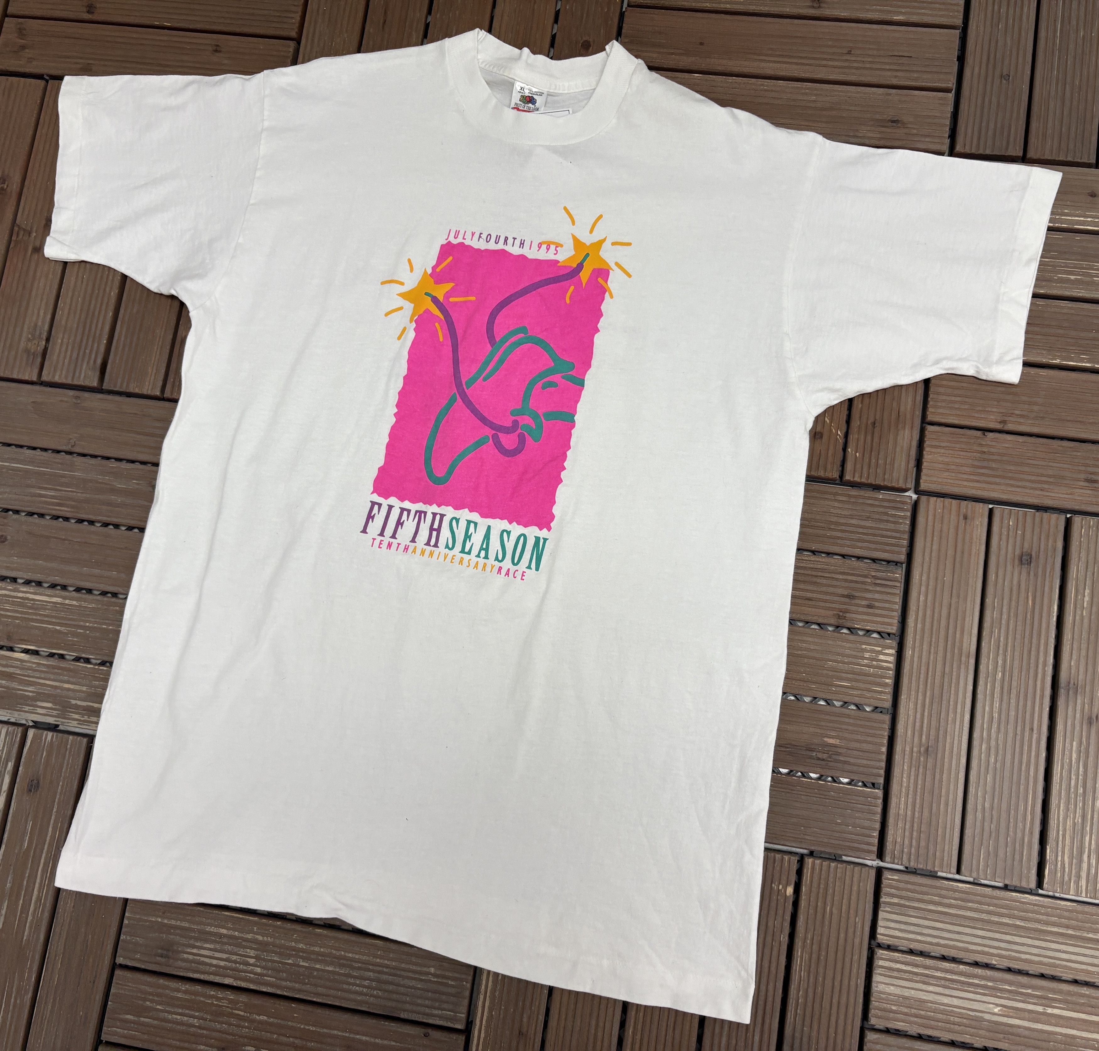Vintage July 4th Fifth Season Race Vintage White T-Shirt Tee Size US XL / EU 56 / 4 - 3 Thumbnail