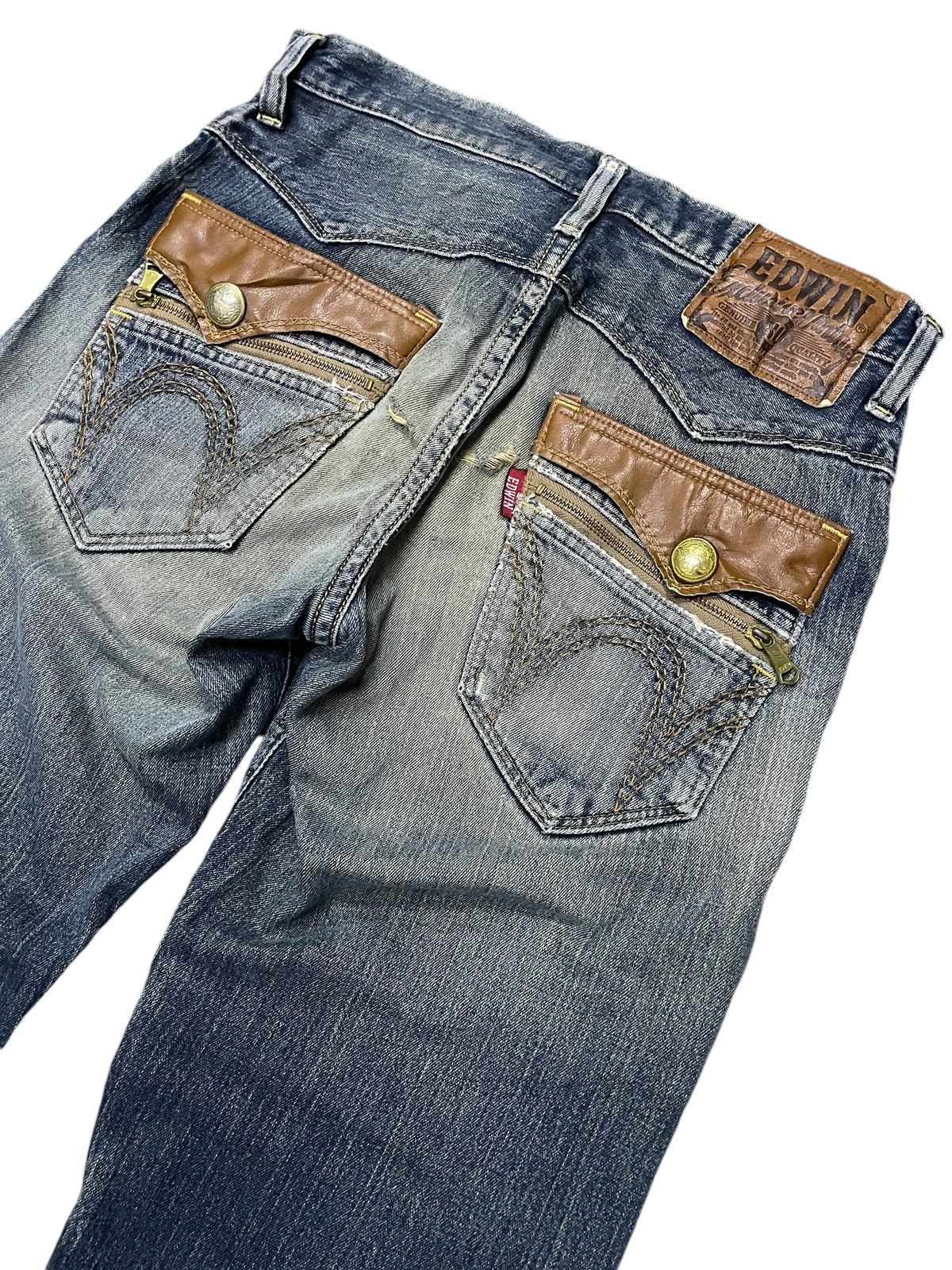 Edwin × If Six Was Nine × Vintage Edwin XV 404 Mud Wash Leather Trimmed Loose Jeans Size US 32 / EU 48 - 11 Thumbnail