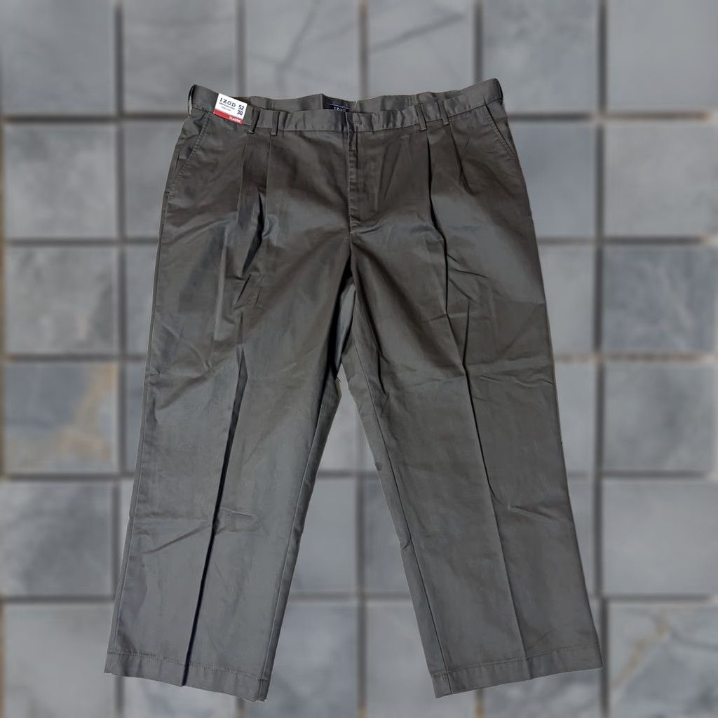 Izod IZOD Men’s Pants Chino 52x30 Big & Tall Green Non Iron Classic Double Pleat Size US 36 / EU 52 - 1 Thumbnail