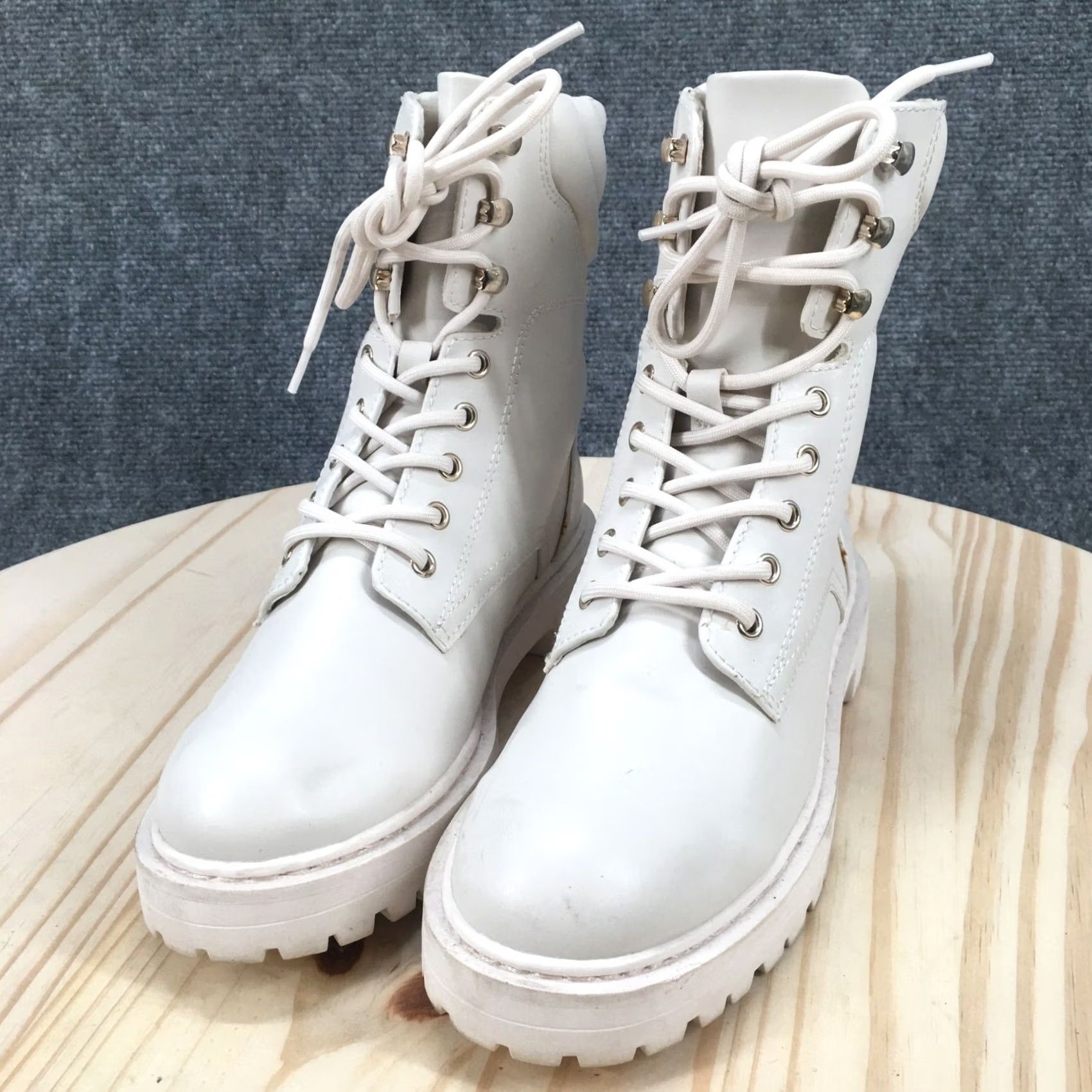 H&M H&M Boots Womens 36 Combat Lace Up Casual Ivory White Faux Leather Ankle Booties Size US 6 / IT 36 - 7 Thumbnail