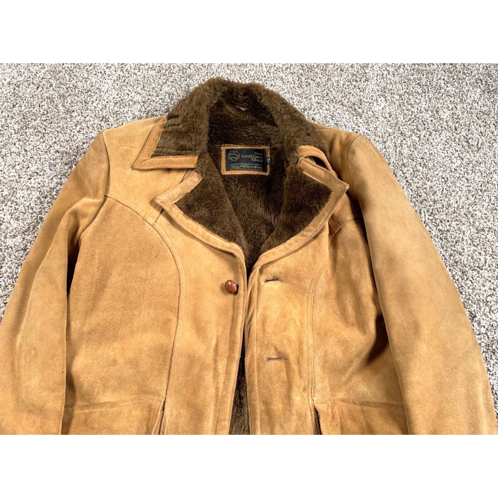 Sears VINTAGE 70s Suede Leather Rancher Jacket Sears Leather Shop Brown Faux Fur Lining Pockets Button Size US XXS / EU 40 - 3 Thumbnail