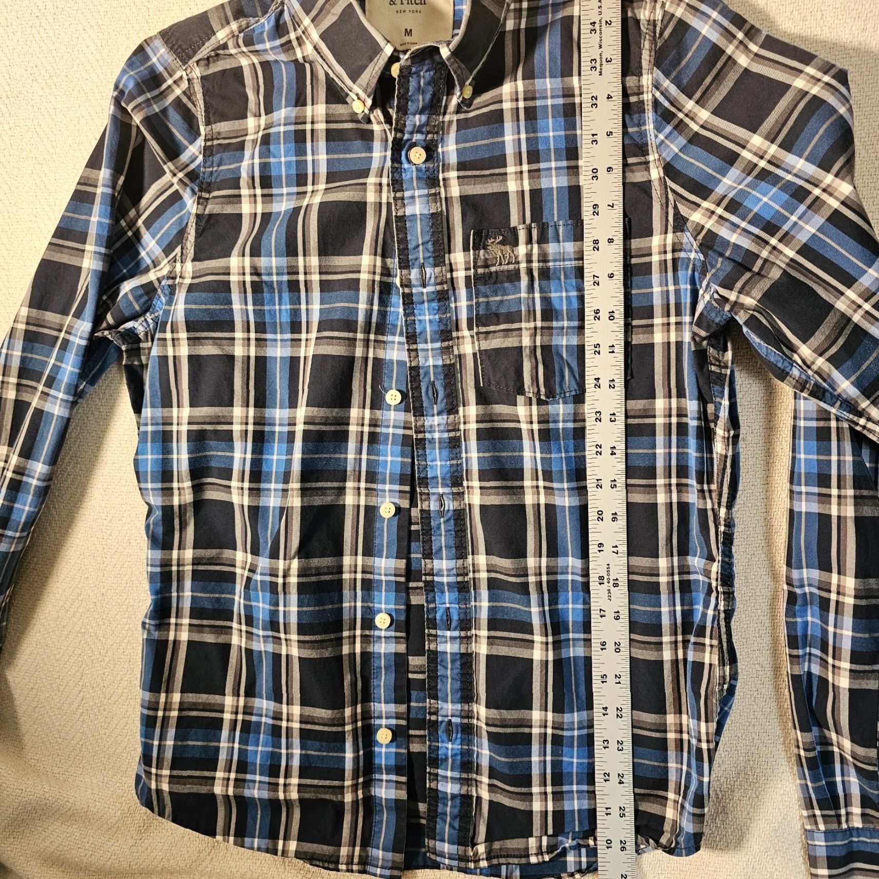 Abercrombie & Fitch ABERCROMBIE & FITCH Blue Plaid Button-Down Shirt Men's Slim Fit Size M Cotton Long Sleeve Casual with Pocket Size US M / EU 48-50 / 2 - 3 Thumbnail