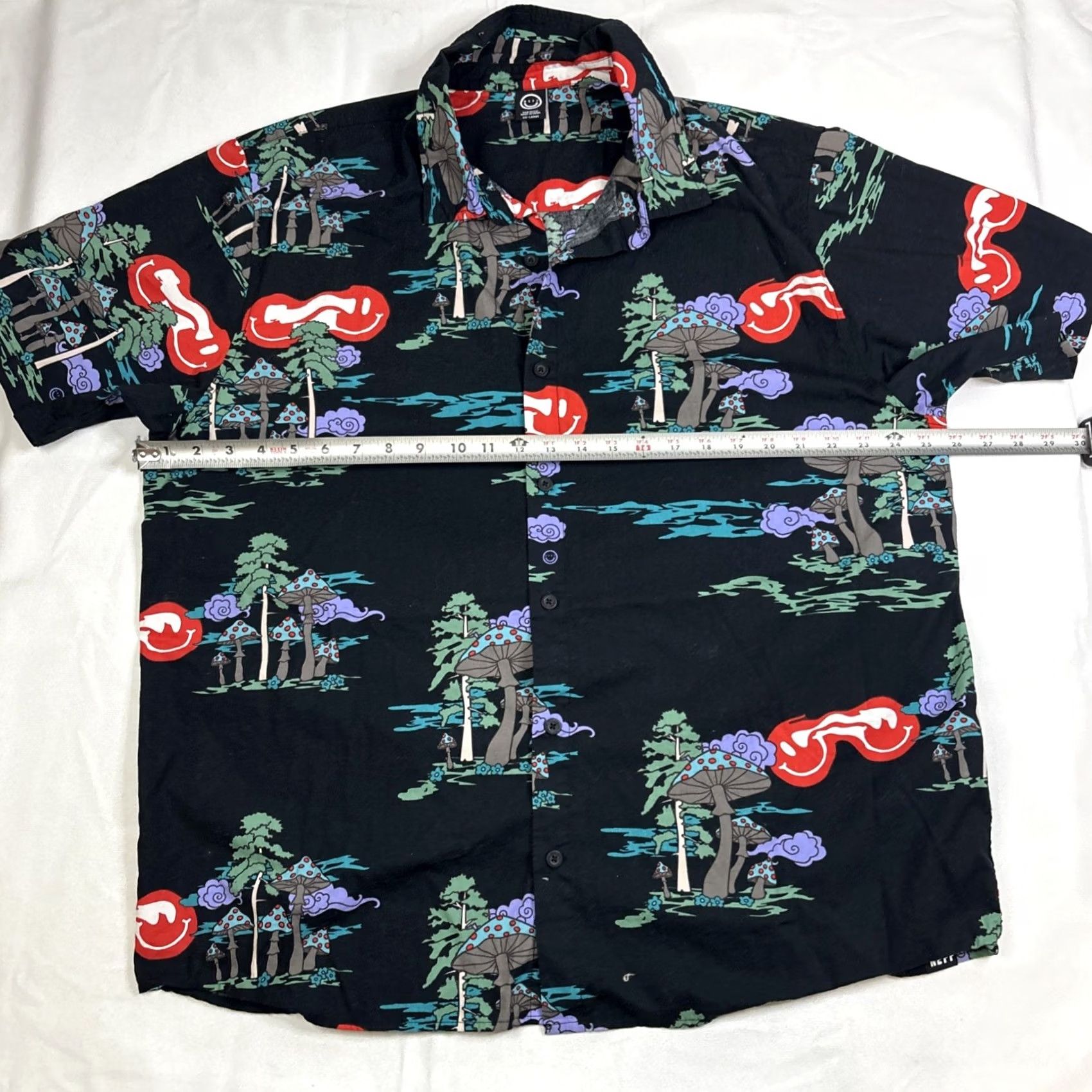 Vintage Neff Psychedelic Mushroom Forest Shirt Mens XXL Black Button Smiley Face Skater Shirt Size US XXL / EU 58 / 5 - 4 Thumbnail