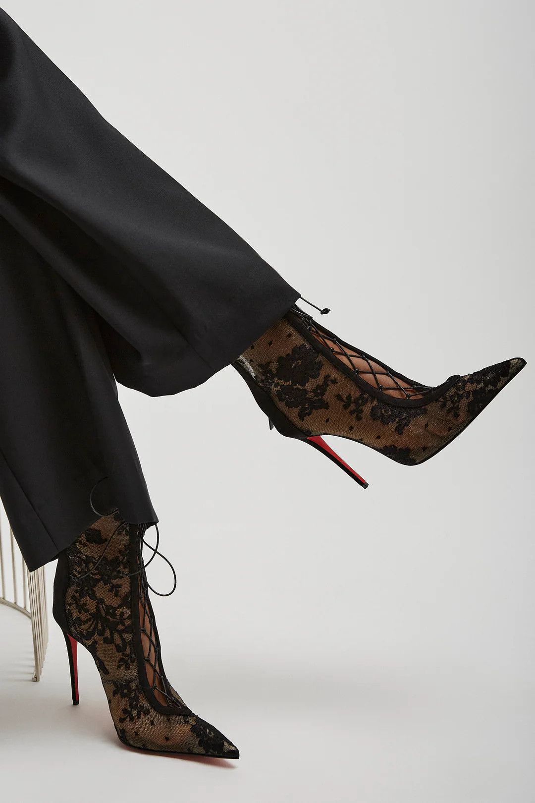 Christian Louboutin KM Lace Booty 100 Black Mesh Lace Up Ankle Heel Bootie 40 Size US 10 / IT 40 - 7 Thumbnail