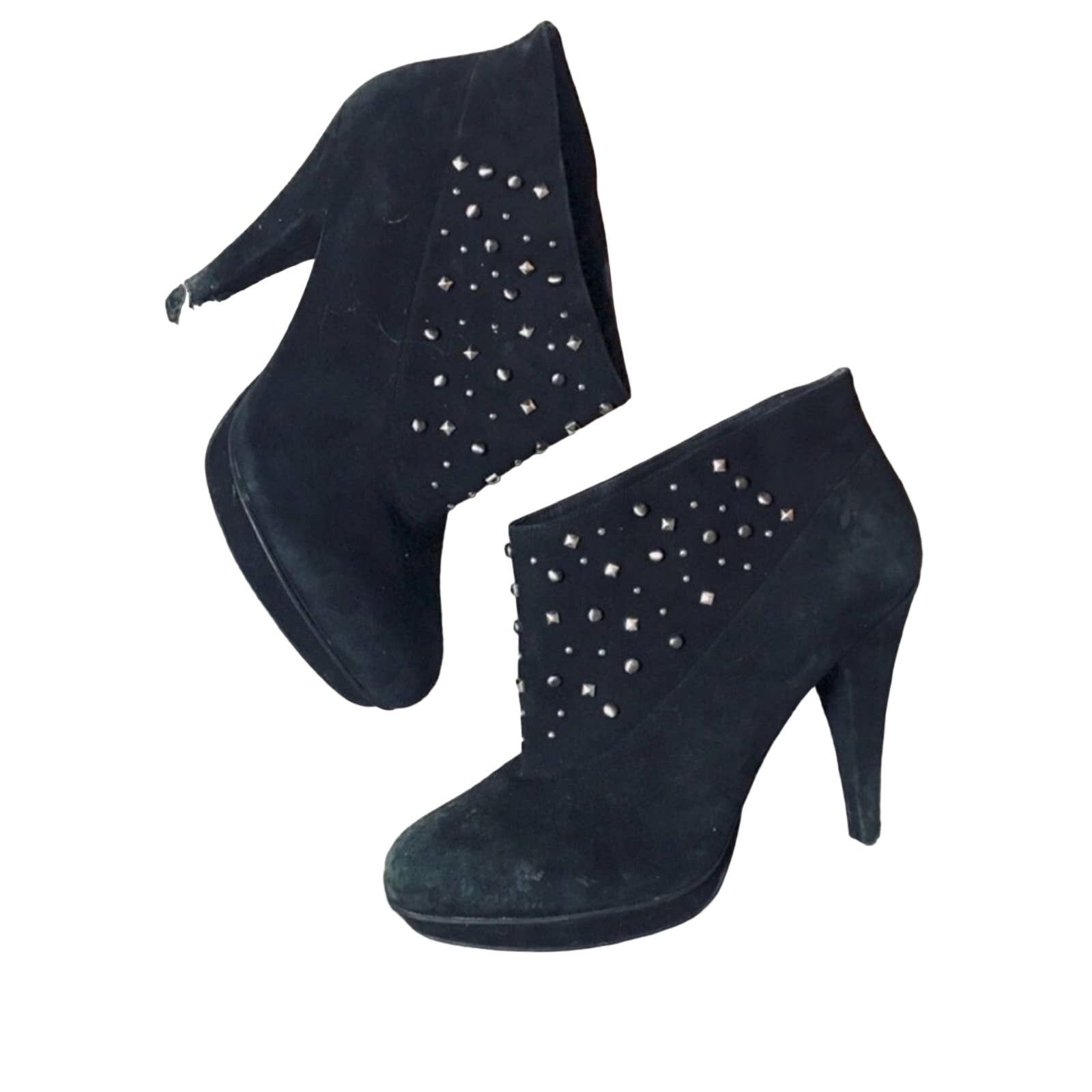 Bcbgmaxazria BCBG Black Suede Silver Stud Studded Boot Booties Heels Size US 9 / IT 39 - 3 Thumbnail