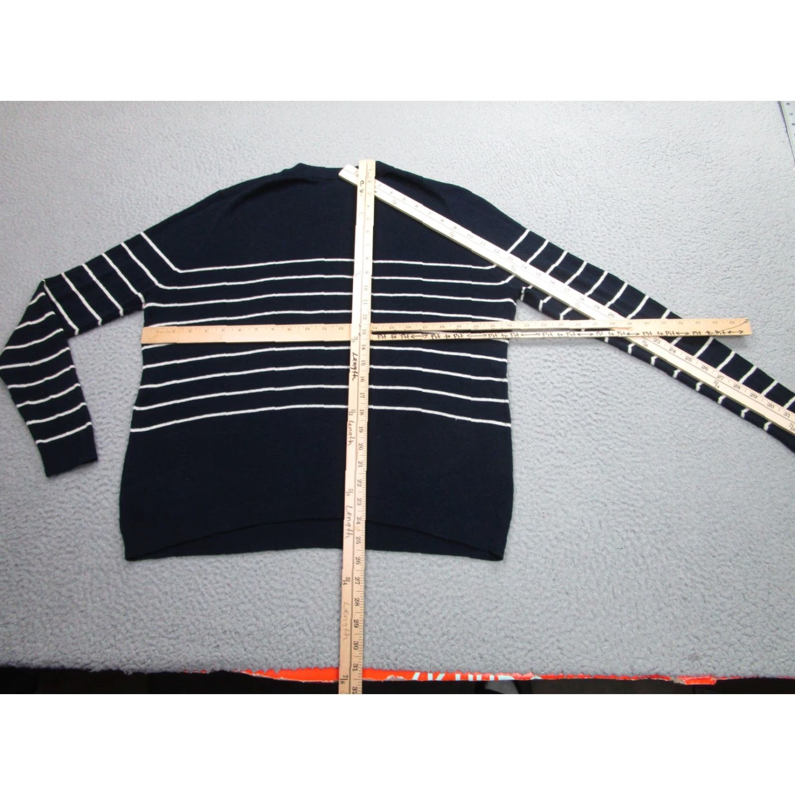 Nili Lotan VINTAGE Nili Lotan Target Sweater Women XL Navy Striped Knit Pullover Cotton Cashmere Wool Womens Size XL / US 12-14 / IT 48-50 - 7 Thumbnail