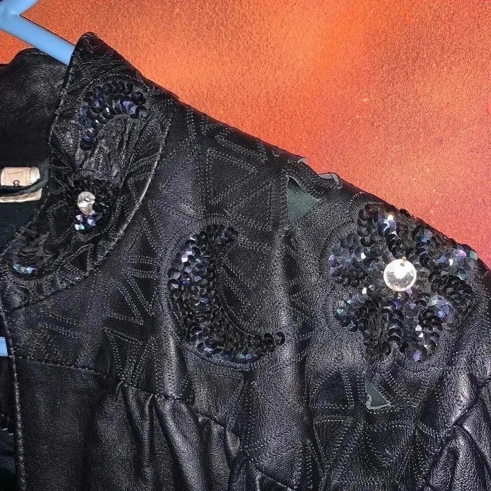 Designer Vintage leather jacket with sequin detail Size M / US 6-8 / IT 42-44 - 6 Thumbnail