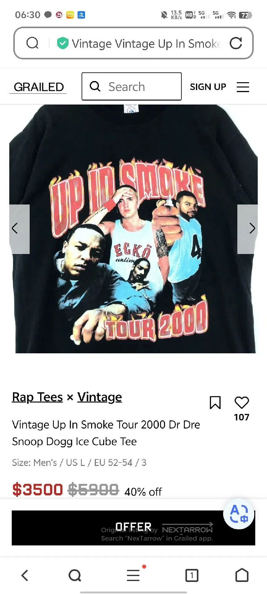 Vintage Vintage Up In Smoke Tour 2000 Rap Tee. Size US M / EU 48-50 / 2 - 7 Thumbnail