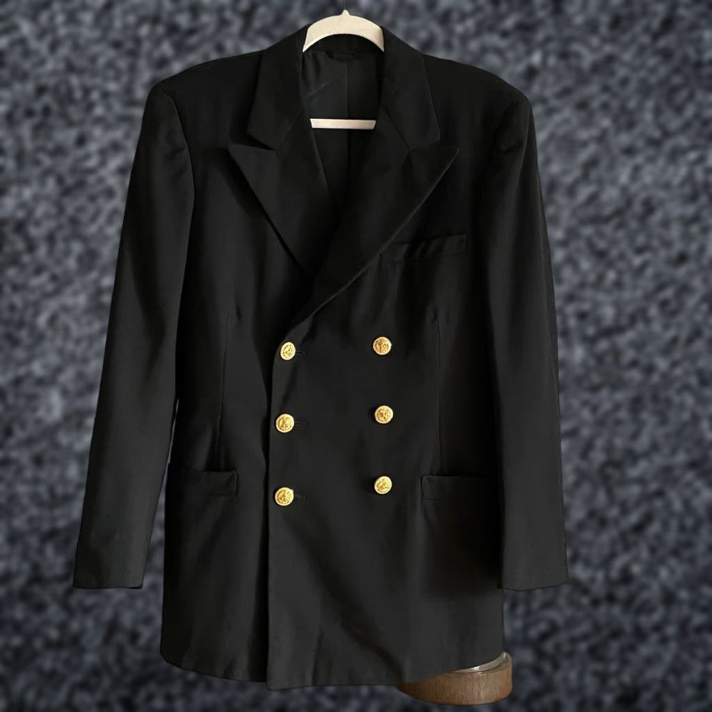 Vintage VINTAGE US Navy Peacoat Wool Black 37R Navy Golden Buttons Men Coat Overcoat Pockets Nautical Military USA Size US XXS / EU 40 - 1 Thumbnail
