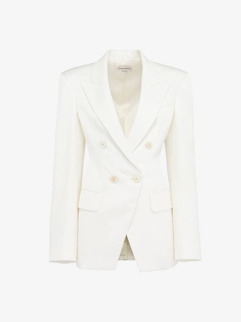 Alexander McQueen o1srvl11e0326 Double-Breasted Cut-Away Jacket in White Size L / US 10 / IT 46 - 1 Thumbnail