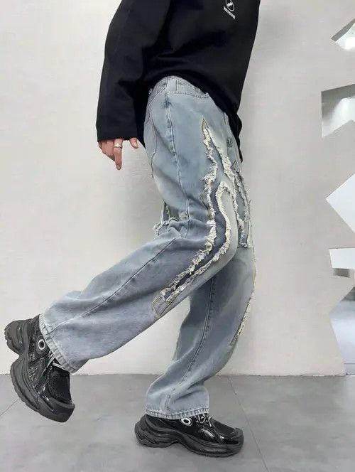 VIBE Distressed Stack Baggy Jeans, Flared Jeans Size US 32 / EU 48 - 2 Thumbnail