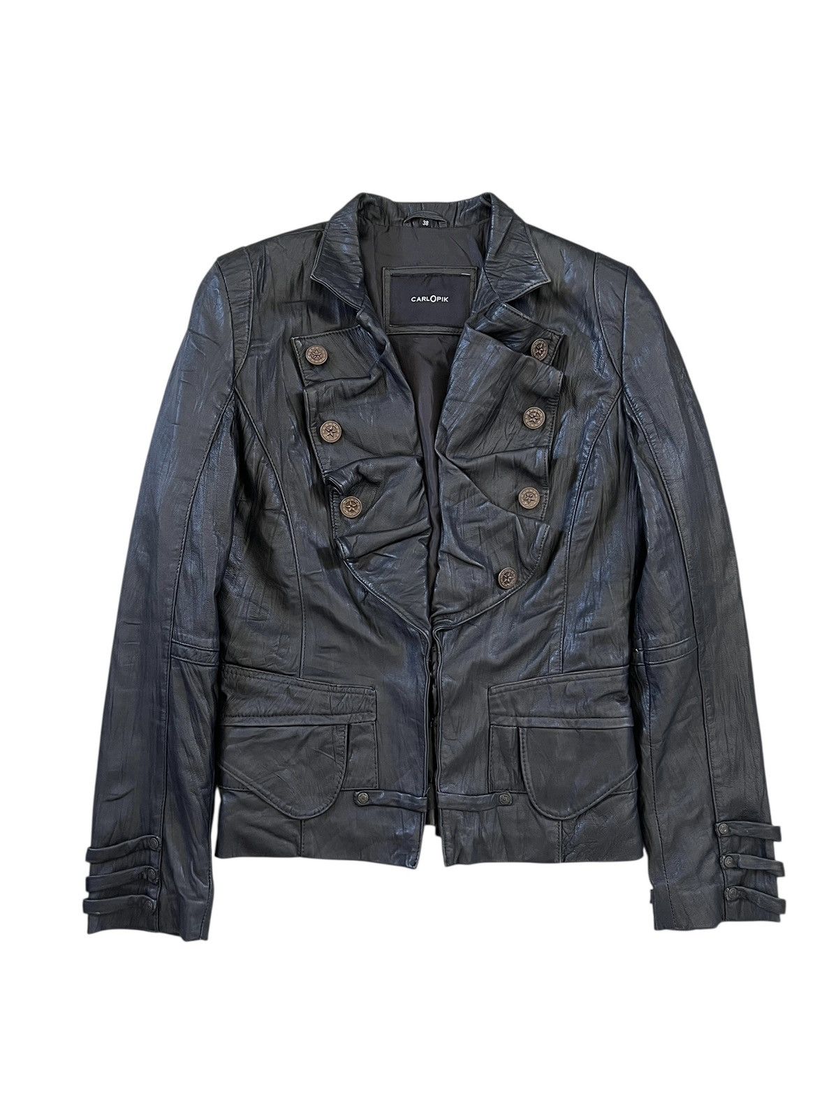 Genuine Leather Carlopik 🇮🇹 Steampunk Sheepskin Napoleon Leather Jacket Size XS / US 0-2 / IT 36-38 - 1 Thumbnail