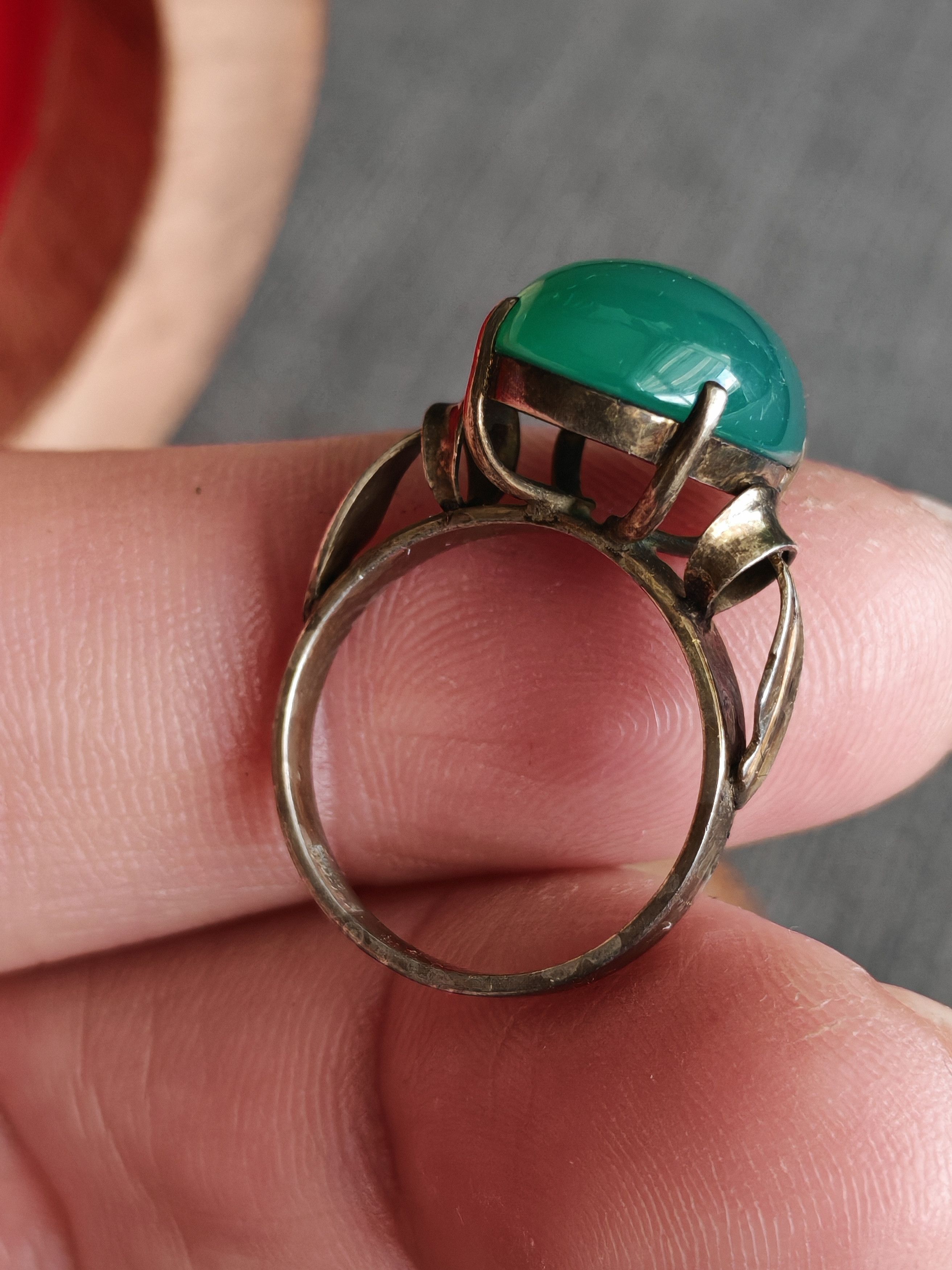 Other Vintage Silver 925 Ring With Green Oval Stone Size ONE SIZE - 3 Thumbnail