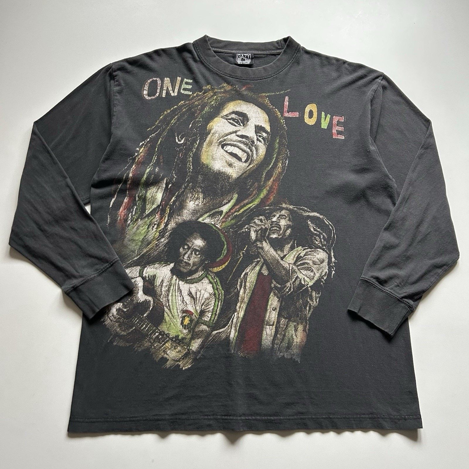 Vintage Bob Marley Long Sleeve Shirt 2XL Faded Black Y2K