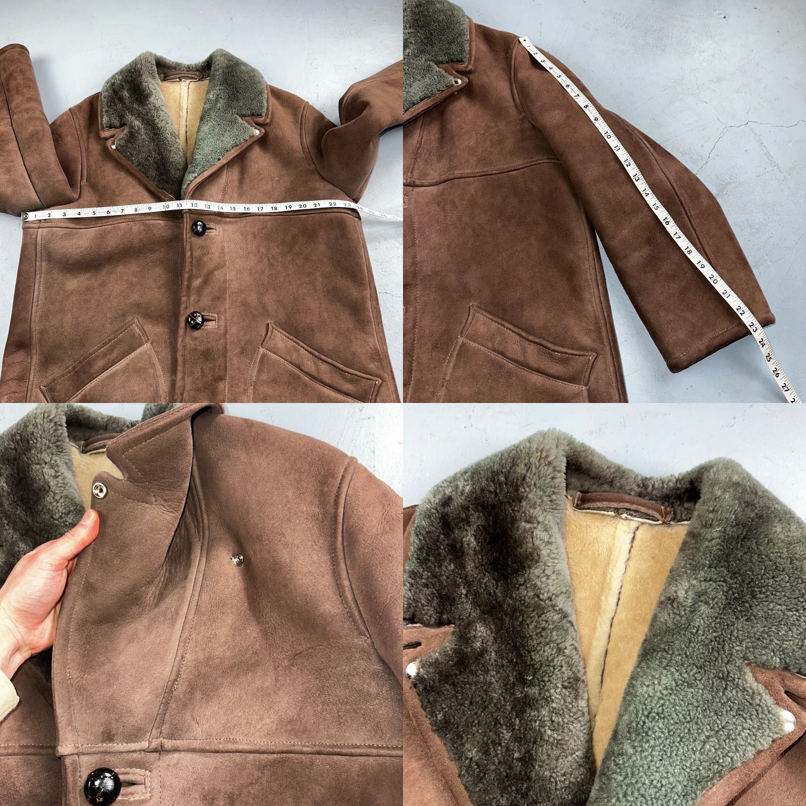 Vintage VTG Mens Coat Suede 60s Western Ranch Trucker Jacket Fur Sherpa 44 Brown 1960s Size US S / EU 44-46 / 1 - 8 Thumbnail
