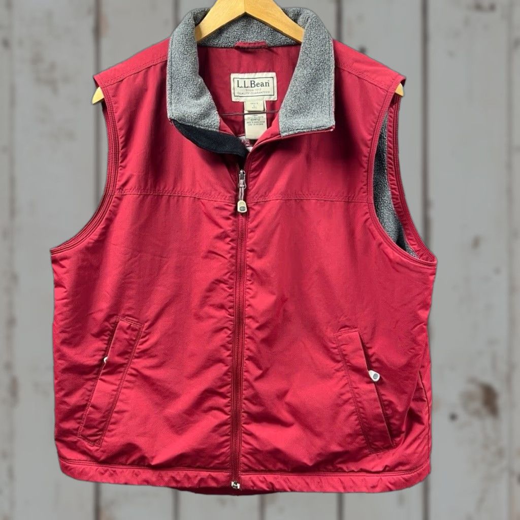 ll bean red fleece vest womens