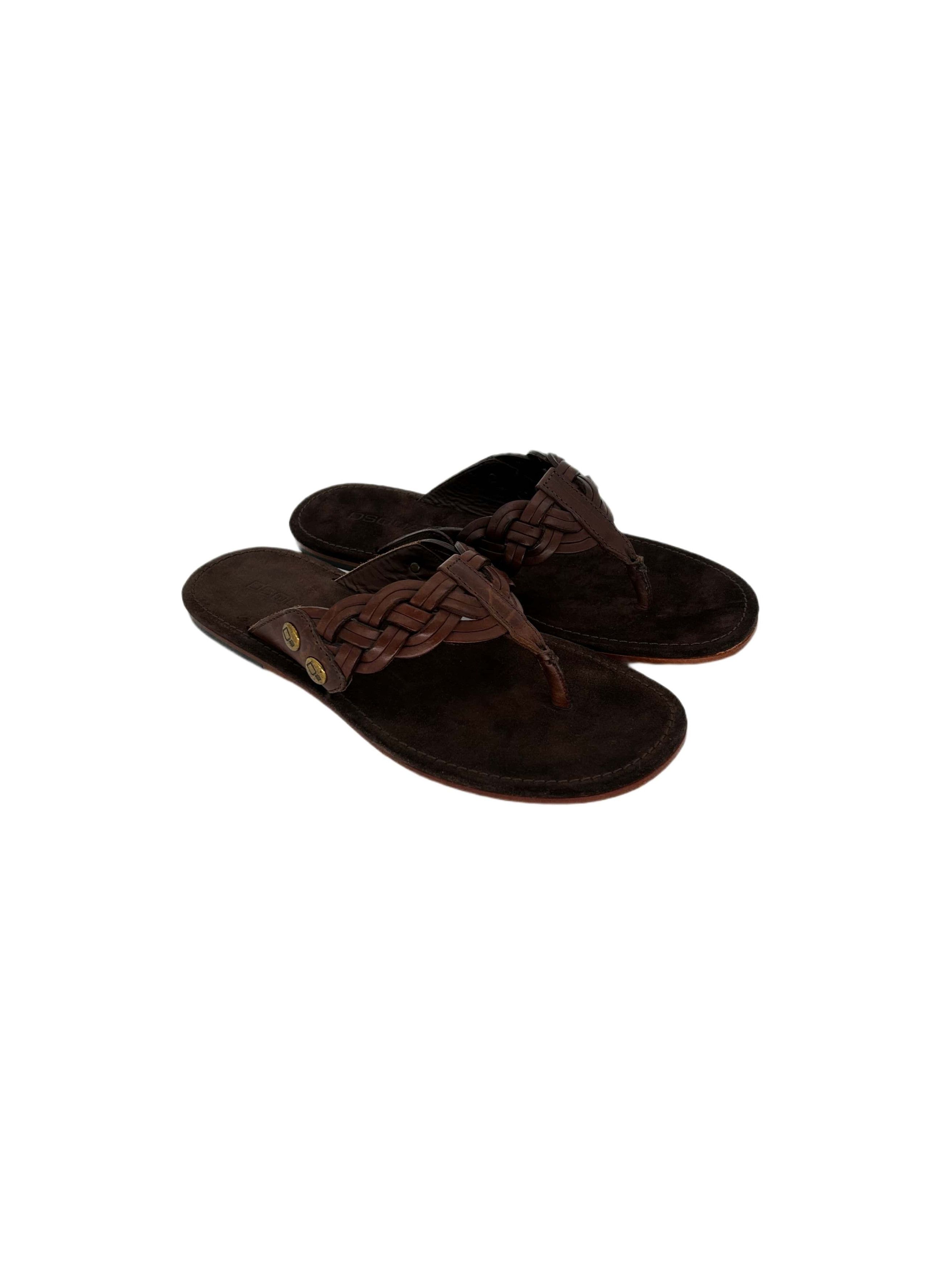 Dsquared2 DSQ2 Brown Woven Leather 'Thong' Sandal Size US 7 / EU 40 - 1 Thumbnail