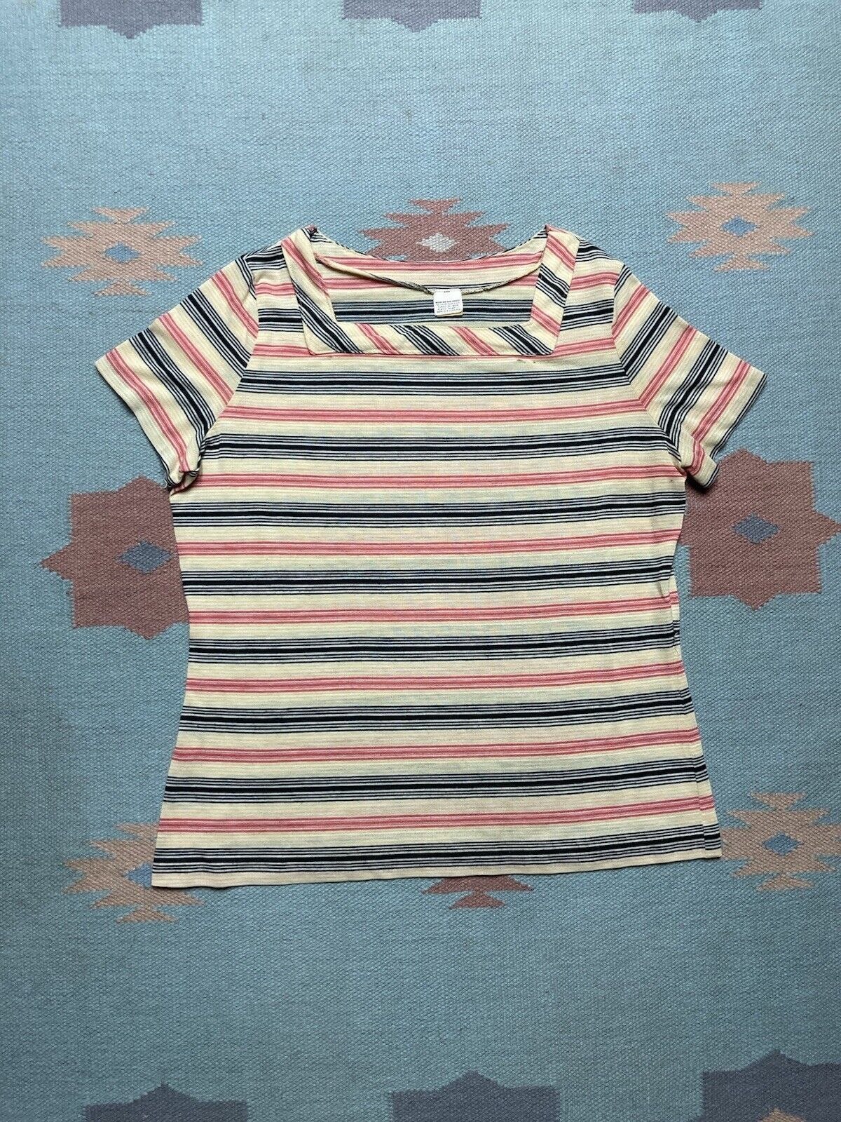 Vintage VTG 70s striped t shirt thin soft worn wide neck women’s L Size L / US 10 / IT 46 - 1 Thumbnail