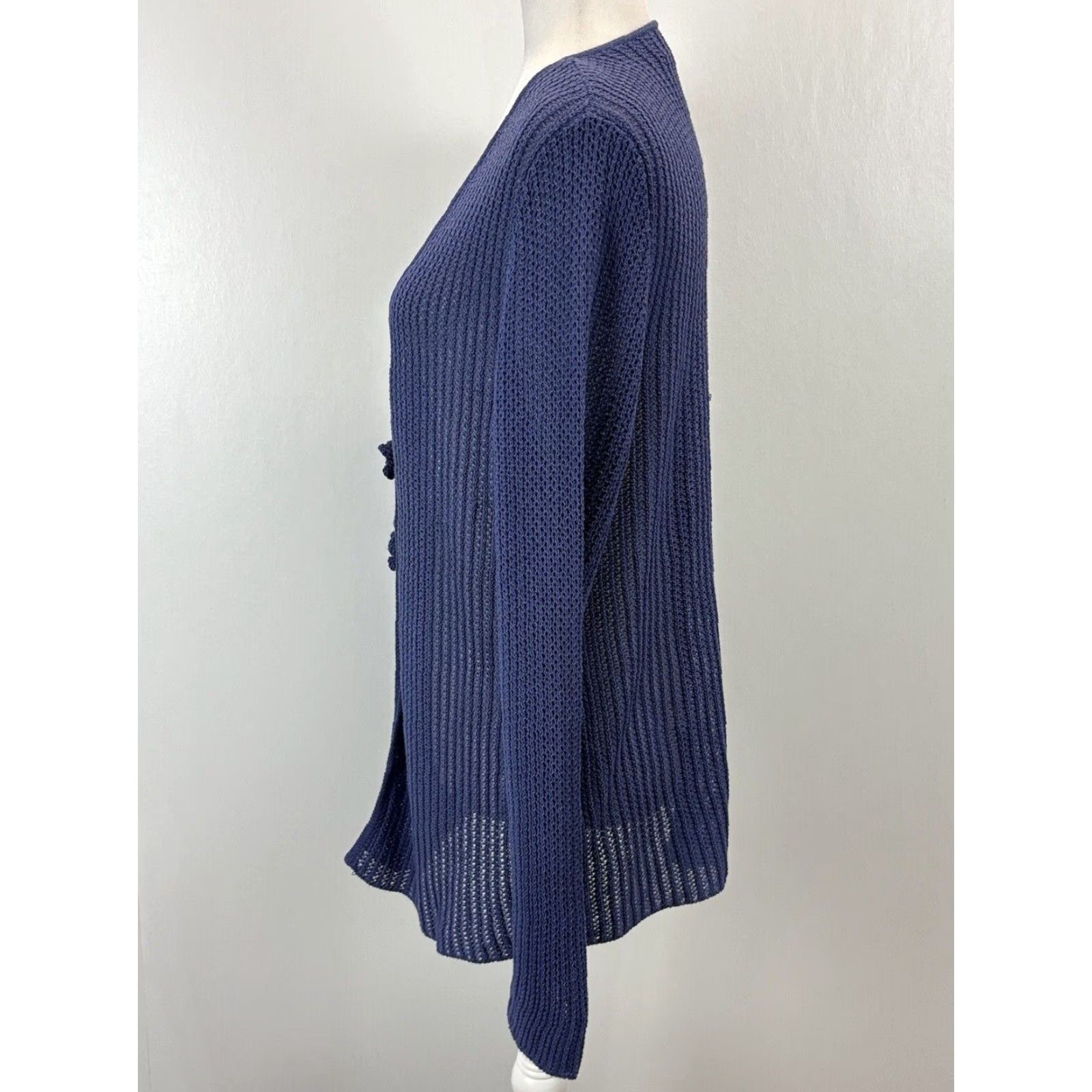 Vintage VINTAGE Beyond Threads Peru Cardigan Sweater Woman Large Blue V-Neck Pima Cotton Knit Women, Cardigan, Blue, L, 100% Pima-Bamboo Blend Size L / US 10 / IT 46 - 2 Thumbnail