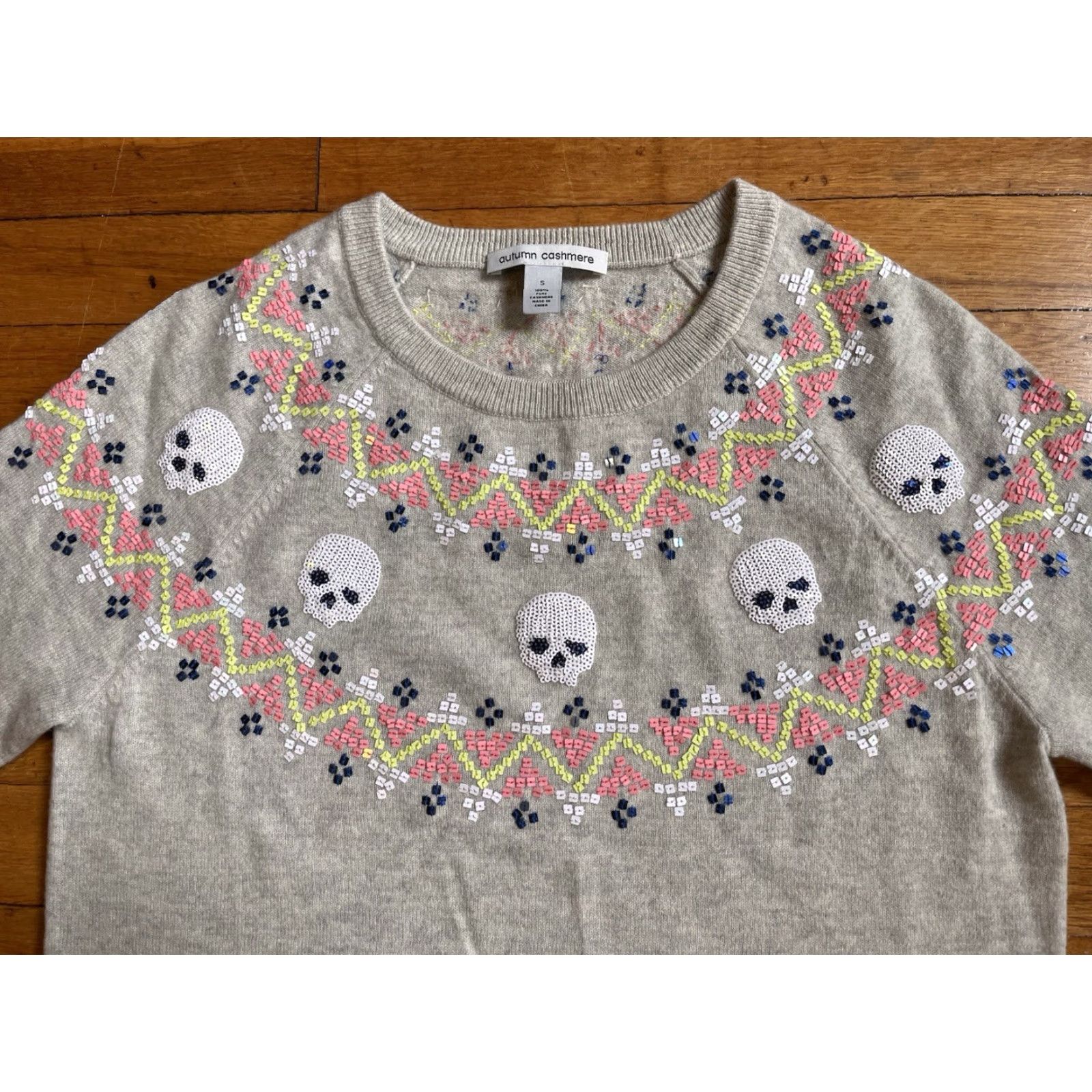 Autumn Cashmere Autumn Cashmere Sequin Skull Sweater Women’s Small Grey Size S / US 4 / IT 40 - 3 Thumbnail