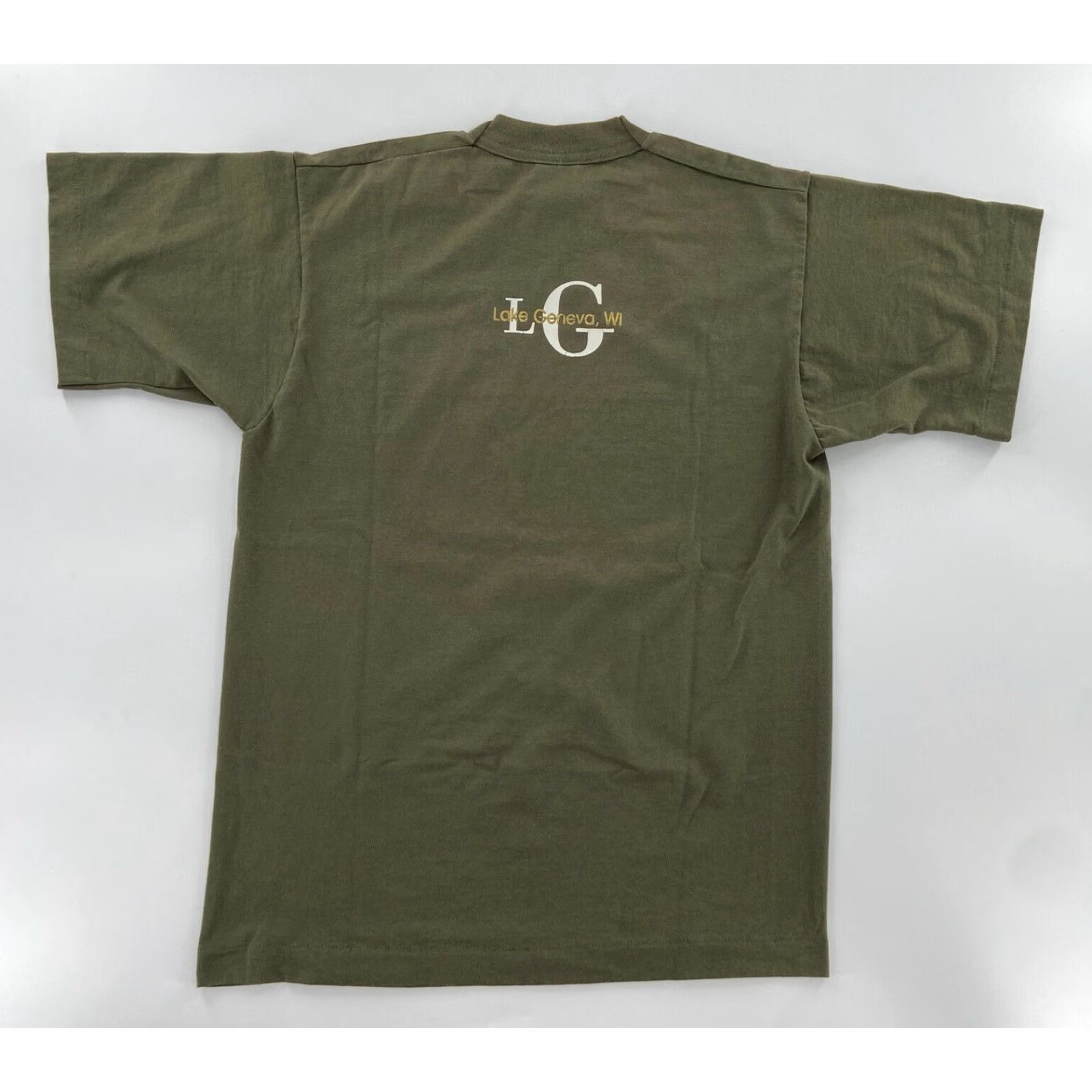 Fruit Of The Loom VINTAGE Fruit of the Loom Lake Geneva WI Crewneck Shirt Adult Medium Olive Green Double-Sided Print 90s City USA Mens Size US M / EU 48-50 / 2 - 2 Thumbnail