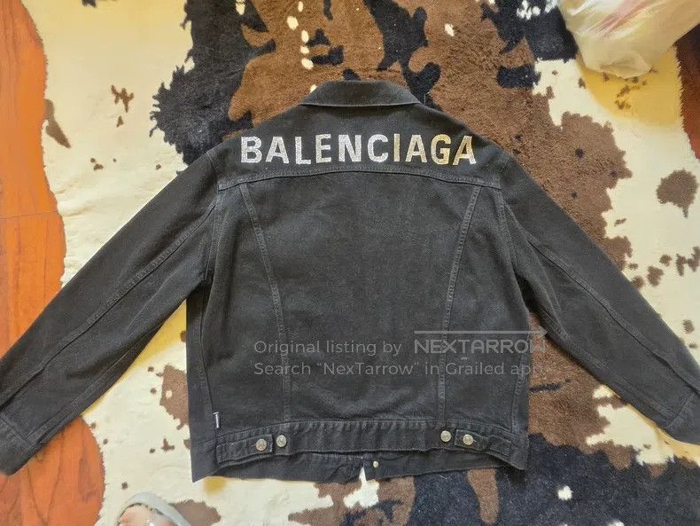 Balenciaga Balenciaga Back Crystal Logo Black Denim Jacket Size XXS / US 00 / IT 34 - 5 Thumbnail