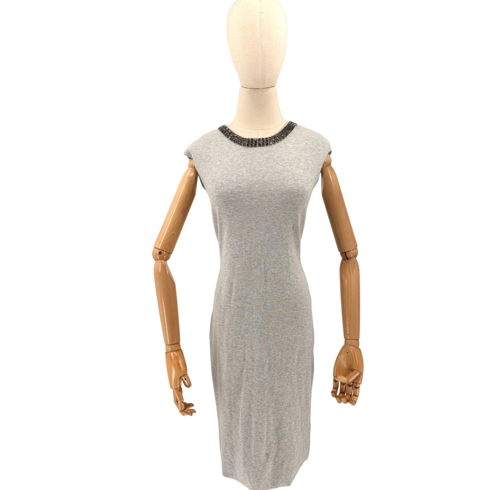 Ralph Lauren Grey Minimalist Glam Beaded Neckline Knit Sheath Dress Size M / US 6-8 / IT 42-44 - 1 Thumbnail
