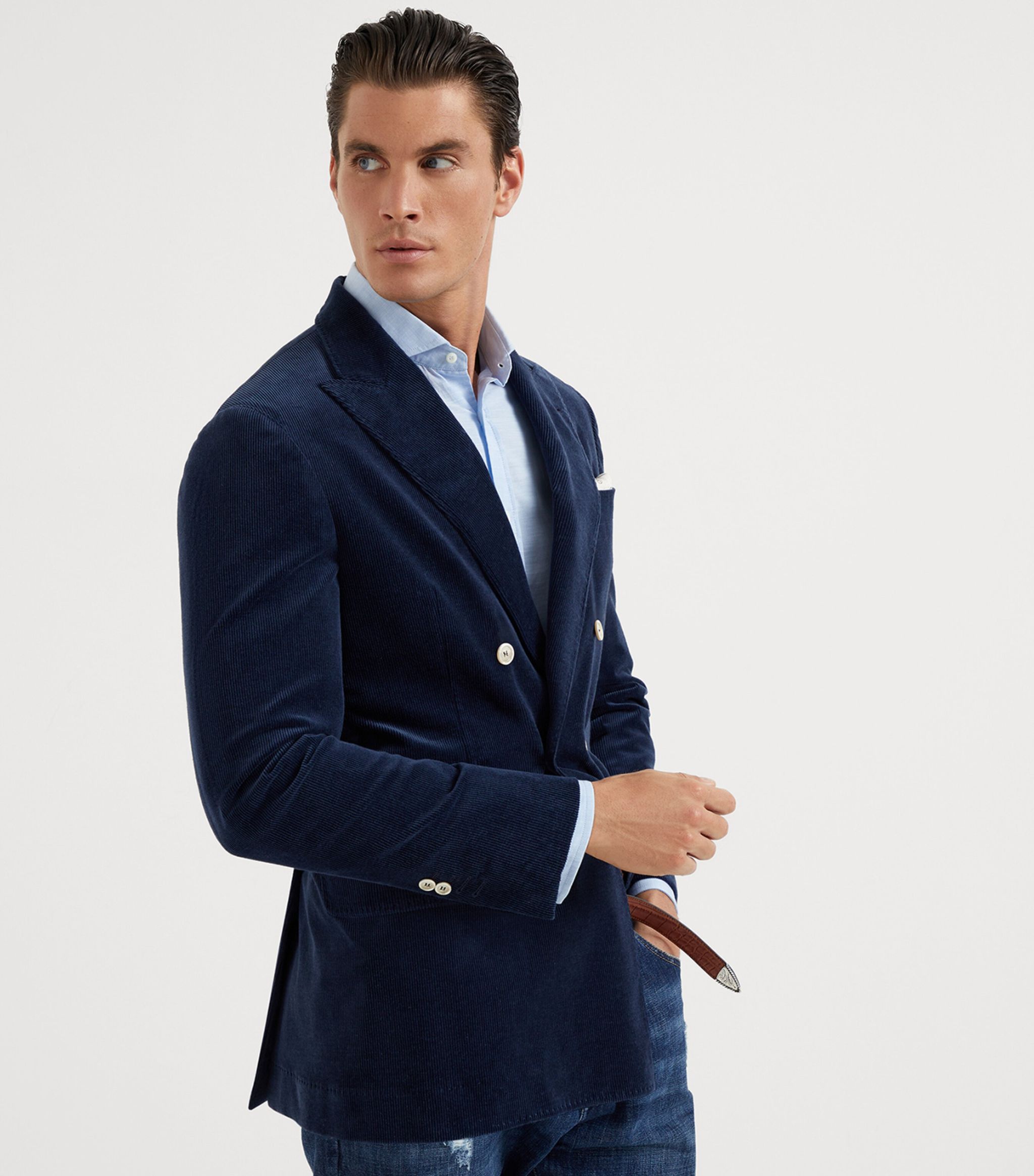 Brunello Cucinelli o1w1db11024 Woven Jacket in Dark Blue Size US L / EU 52-54 / 3 - 2 Thumbnail