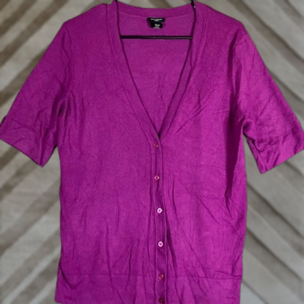 Ann Taylor Ann Taylor Womens Sweater Cardigan Purple V-Neck Short Sleeve L Size L / US 10 / IT 46 - 1 Thumbnail
