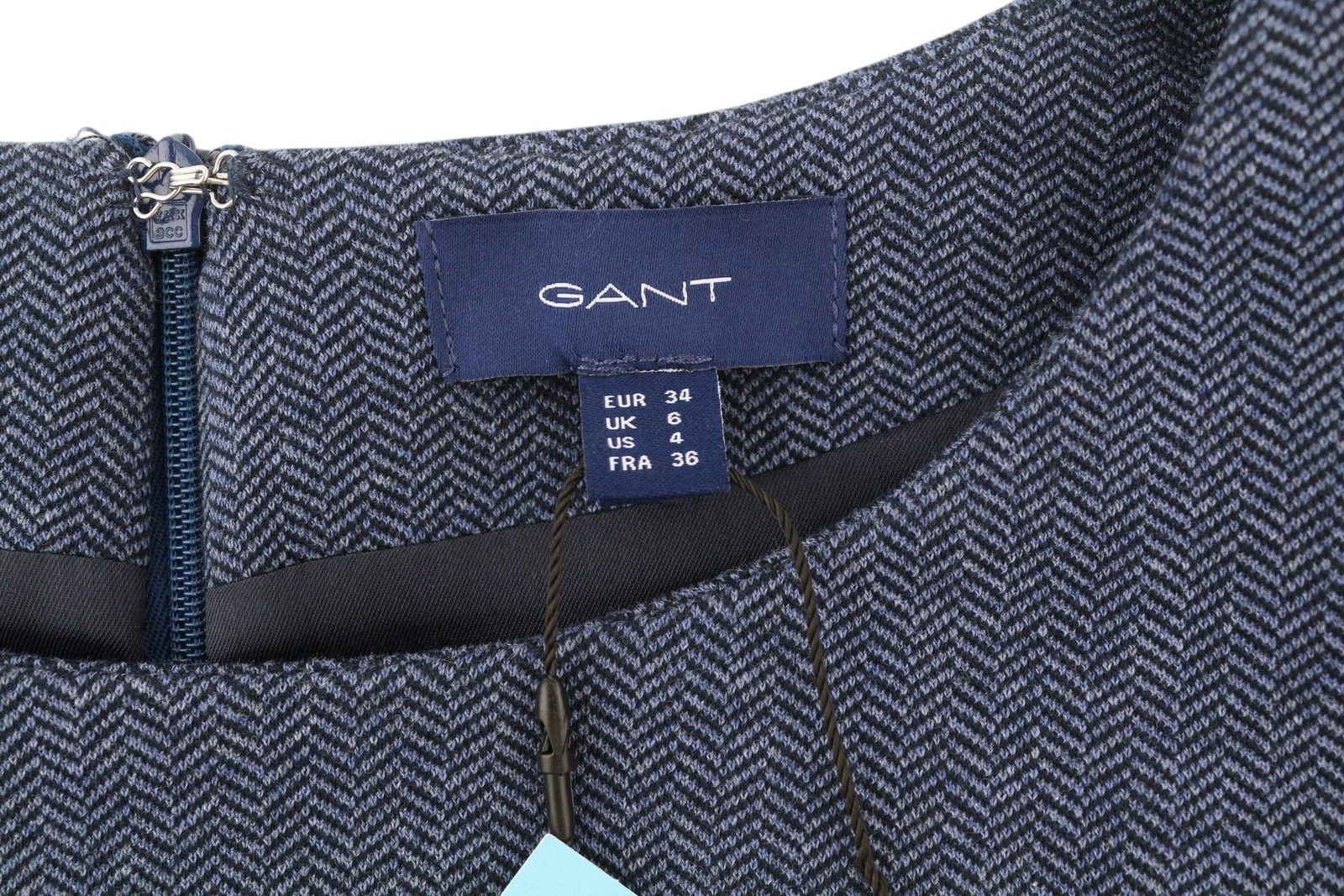 Gant HERRINGBONE JERSE EU34 Blue Round Neck Dress 85193 Size XS / US 0-2 / IT 36-38 - 6 Thumbnail