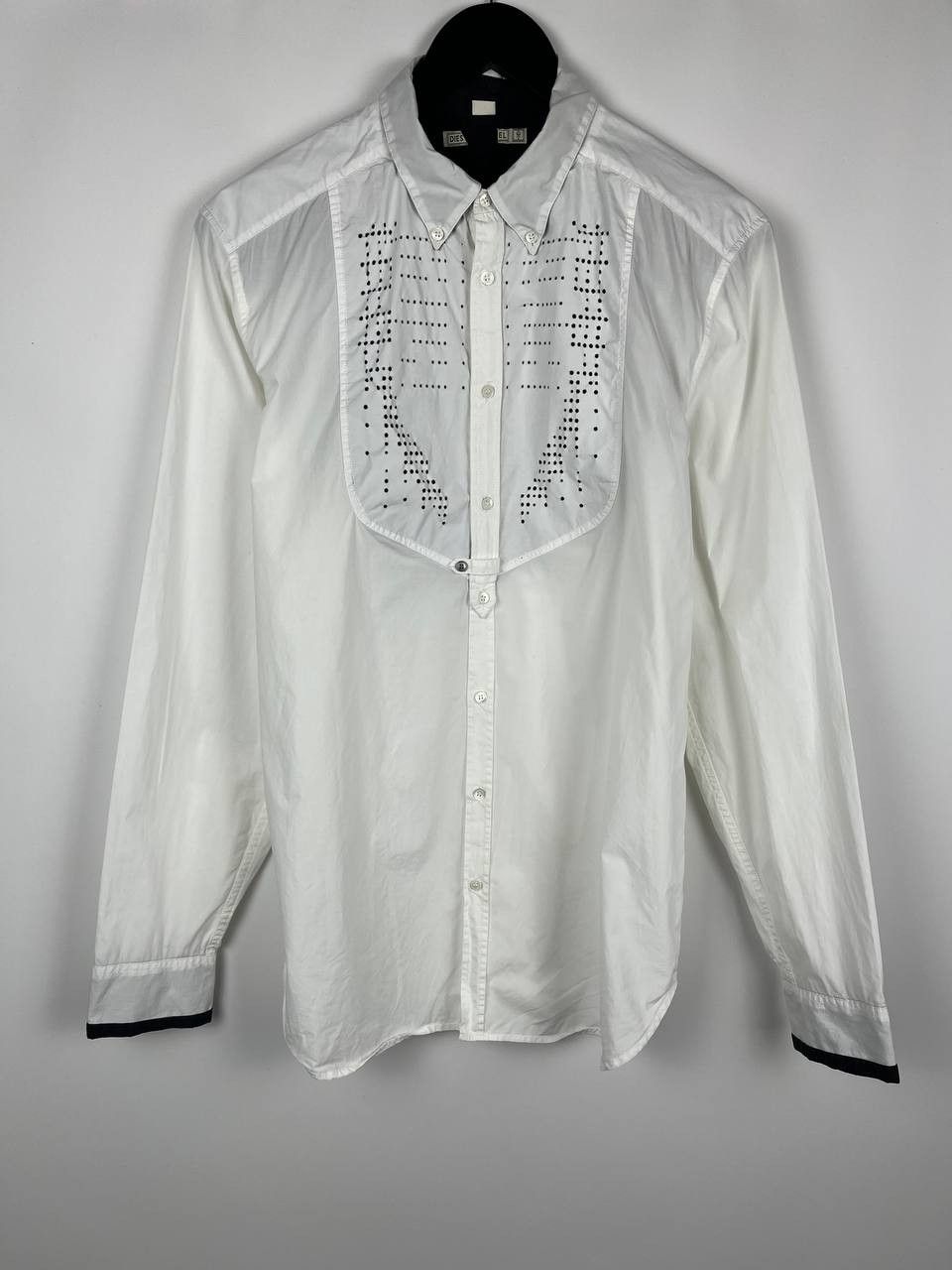 Diesel DIESEL White Dress Shirt Perforated Front & Back Detail Size US L / EU 52-54 / 3 - 1 Thumbnail