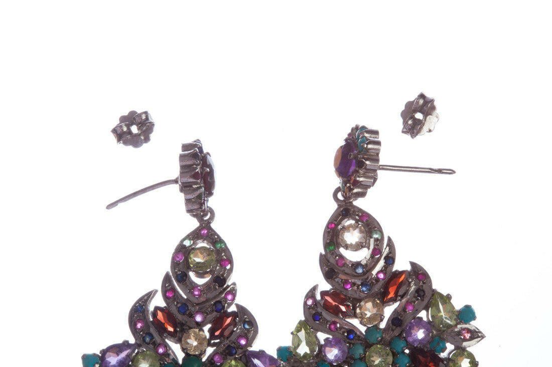 Designer Multi Gemstone Sterling Silver Chandelier Earrings Size ONE SIZE - 4 Thumbnail