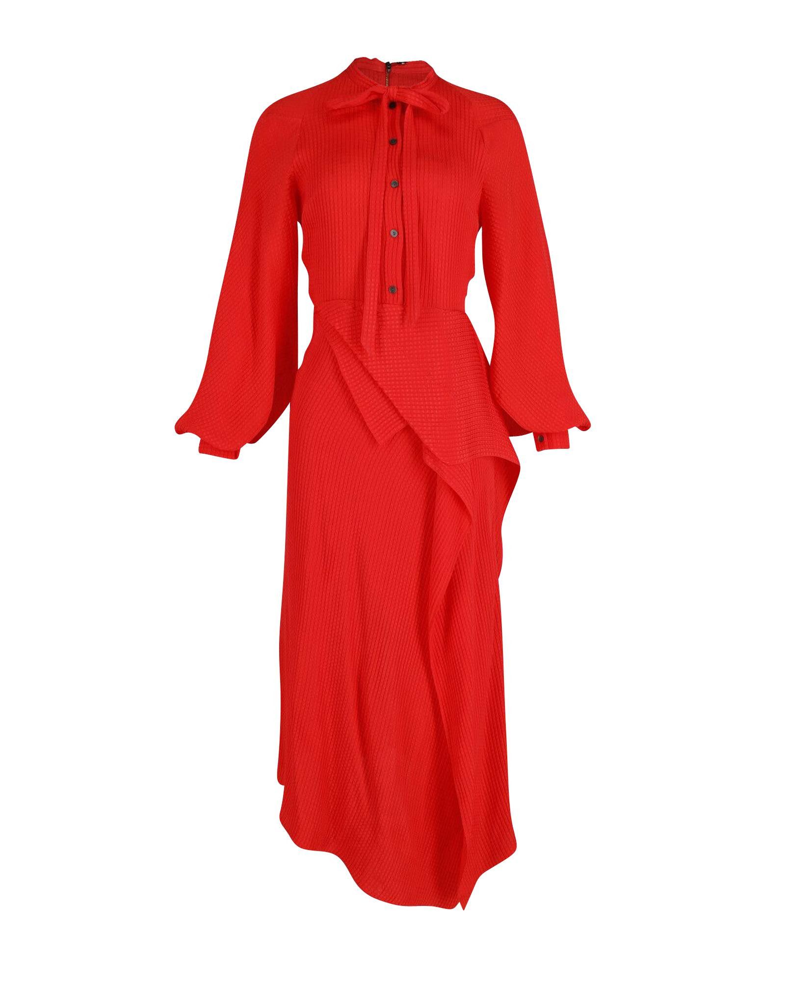 image of Red Silk Pussy-Bow Midi Dress By Roland Mouret, Women's (Size Medium)