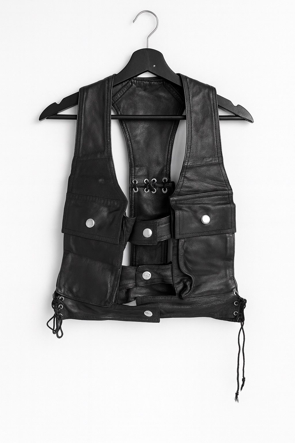 Genuine Leather Black Leather Utility Vest Bike Style Adjustable Strap Vest Size US S / EU 44-46 / 1 - 1 Thumbnail