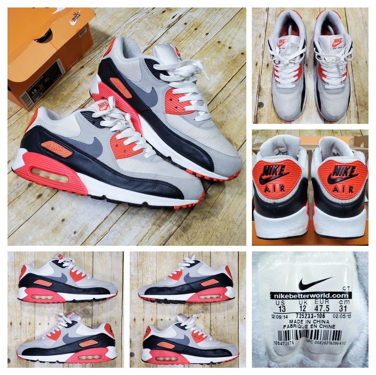 image of Nike Air Max 90 OG Infd 2015 OG All Pre-Owned Men's Red Shoes in White/Cool Grey/Infd (Size 13)