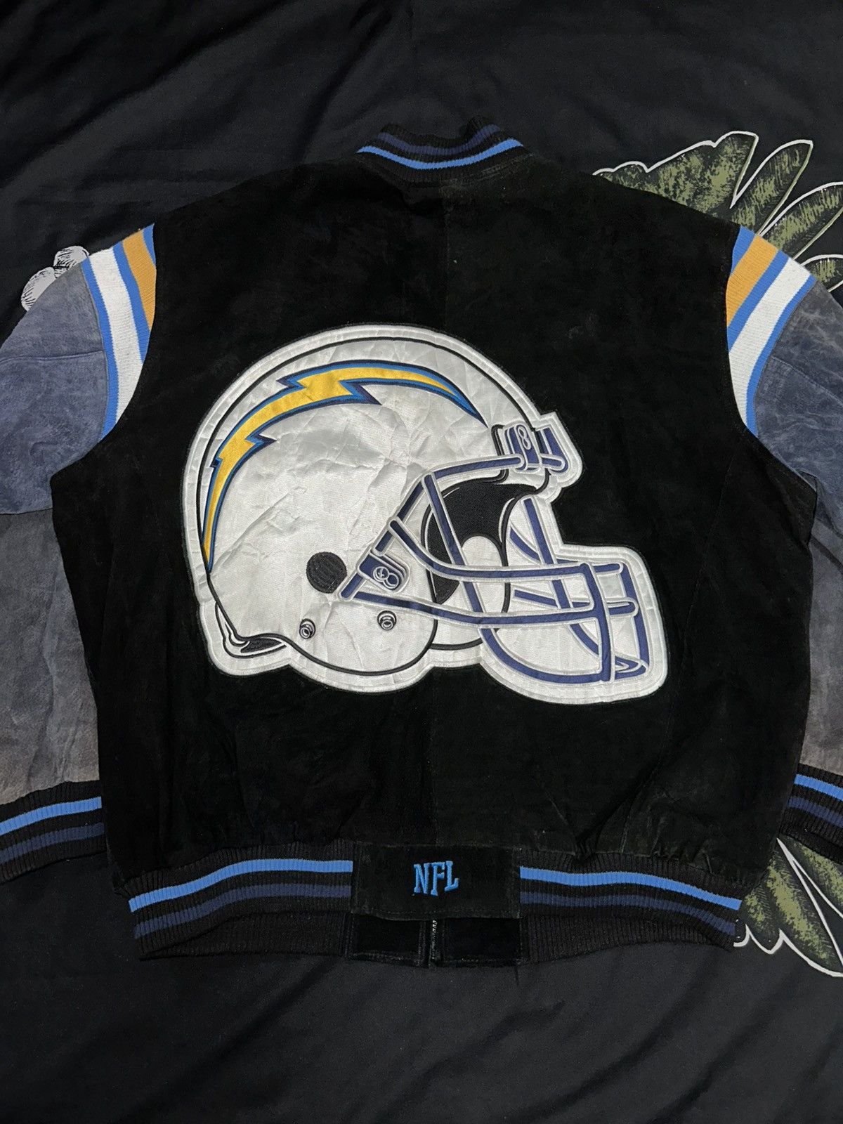 【USA製】80s NFL SANDIEGO CHARGERS スタジャン 古着 80s USA製 NFL San Diego Chargers チャージャーズ 光沢