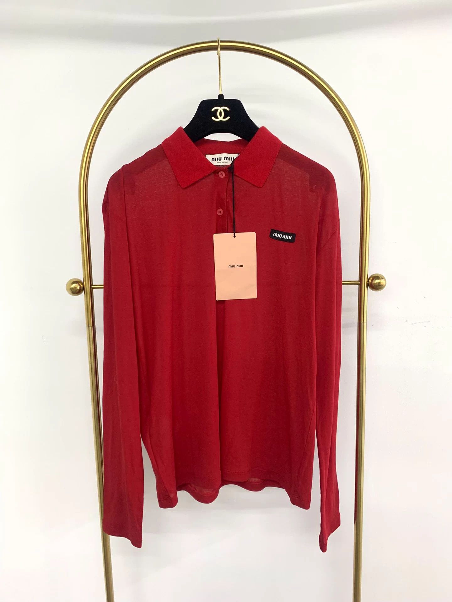 Miu Miu MIU MIU Red Collared Polo LS size S Size S / US 4 / IT 40 - 1 Thumbnail