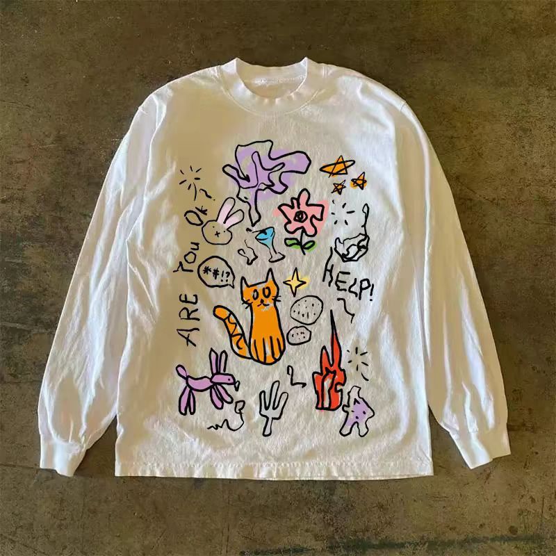 Vintage White washed vintage cat graffiti long-sleeved t-shirt Size US M / EU 48-50 / 2 - 1 Thumbnail