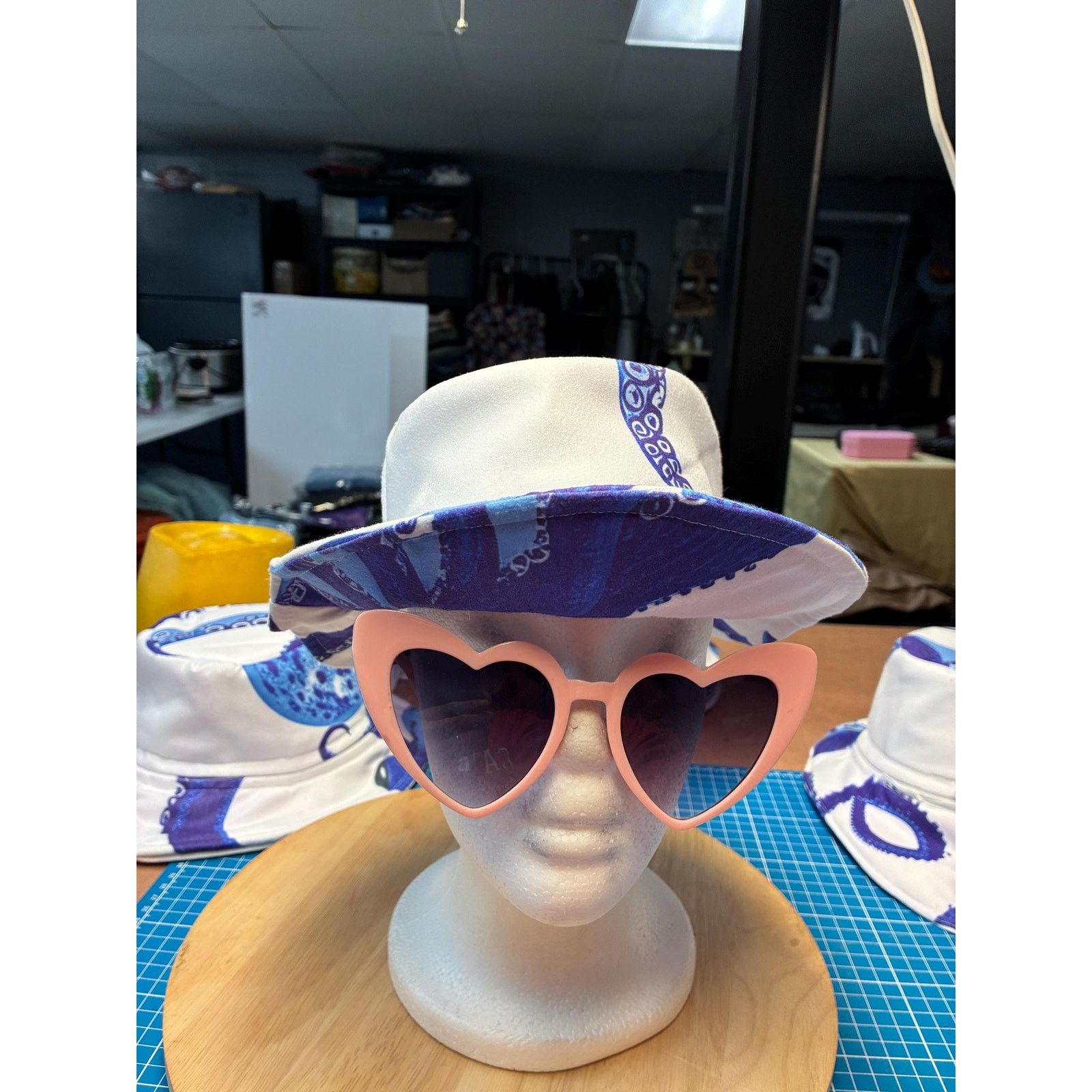 Other Upcycled Coastal Bucket Hat – Blue & White Octopus Print, Size ONE SIZE - 18 Thumbnail