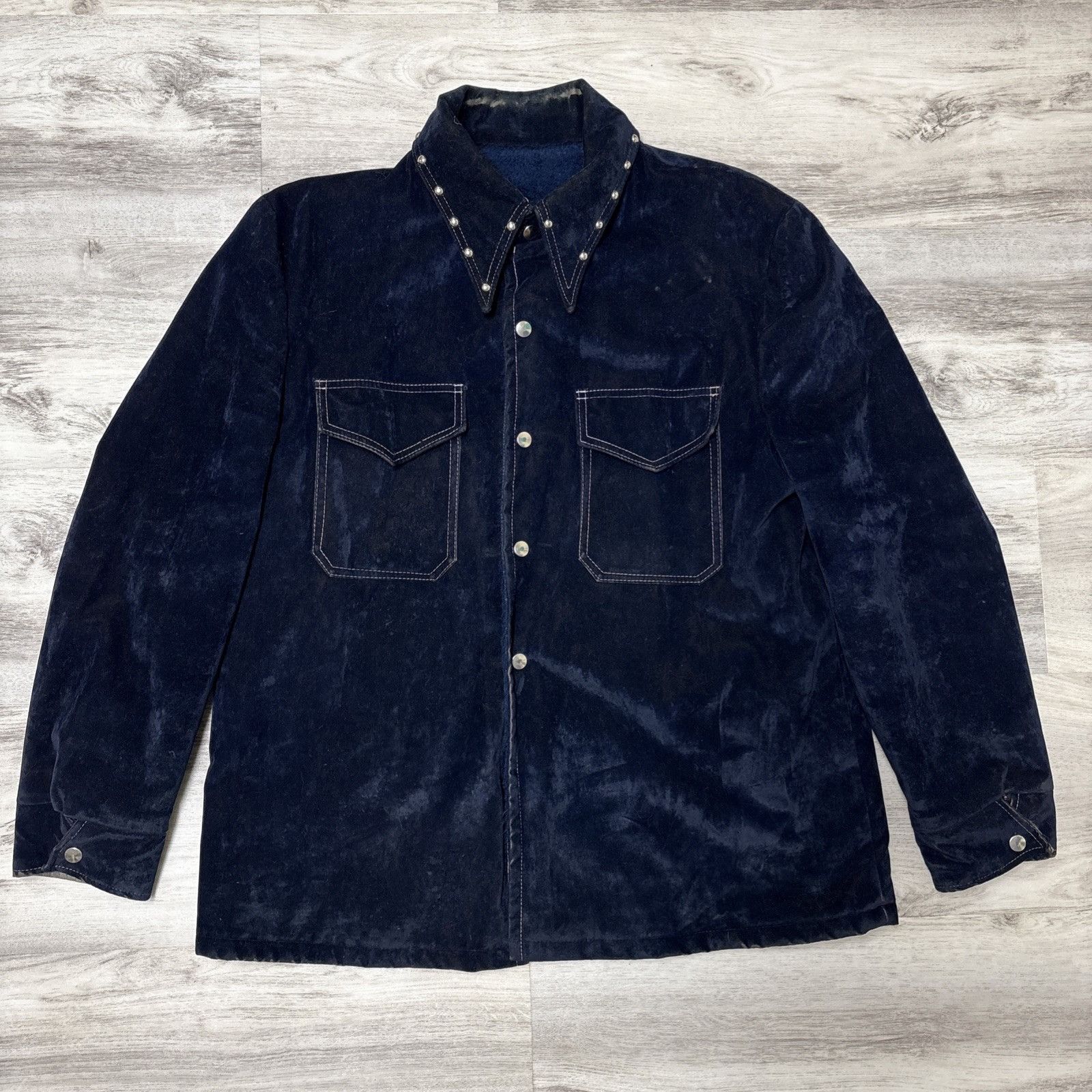 Vintage 70s Vintage Studded Dagger Collar Blue Velvet Jacket Men’s L Size US L / EU 52-54 / 3 - 4 Thumbnail