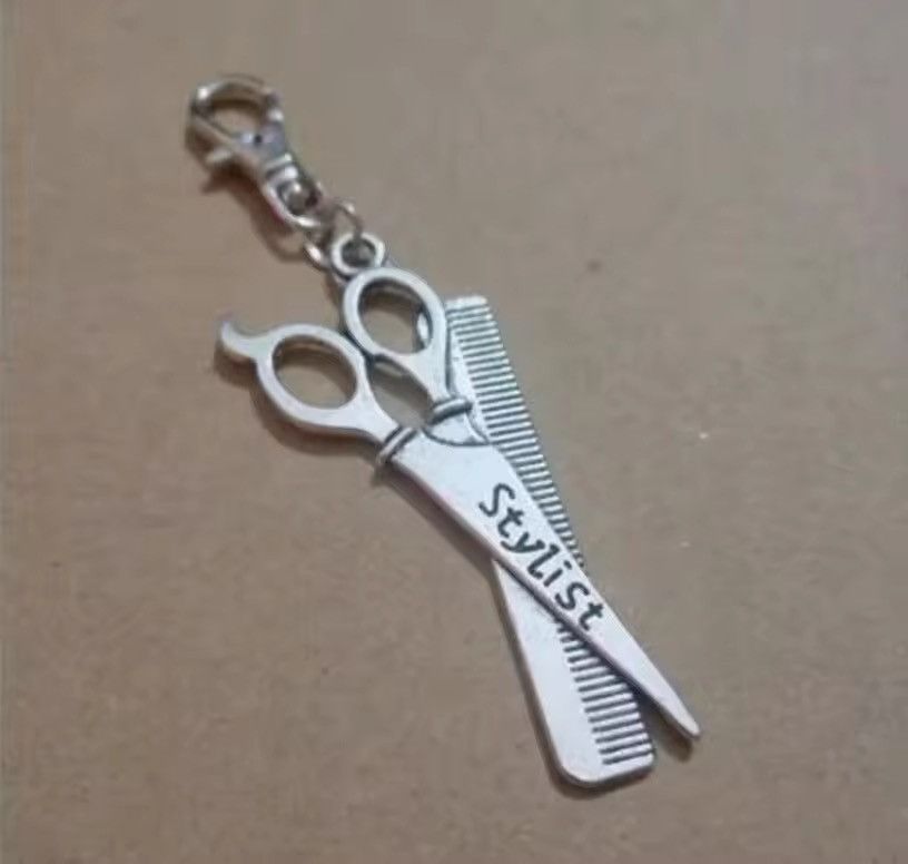 Vintage Silver Colour Barber Hair Salon Keychain Size ONE SIZE - 1 Thumbnail